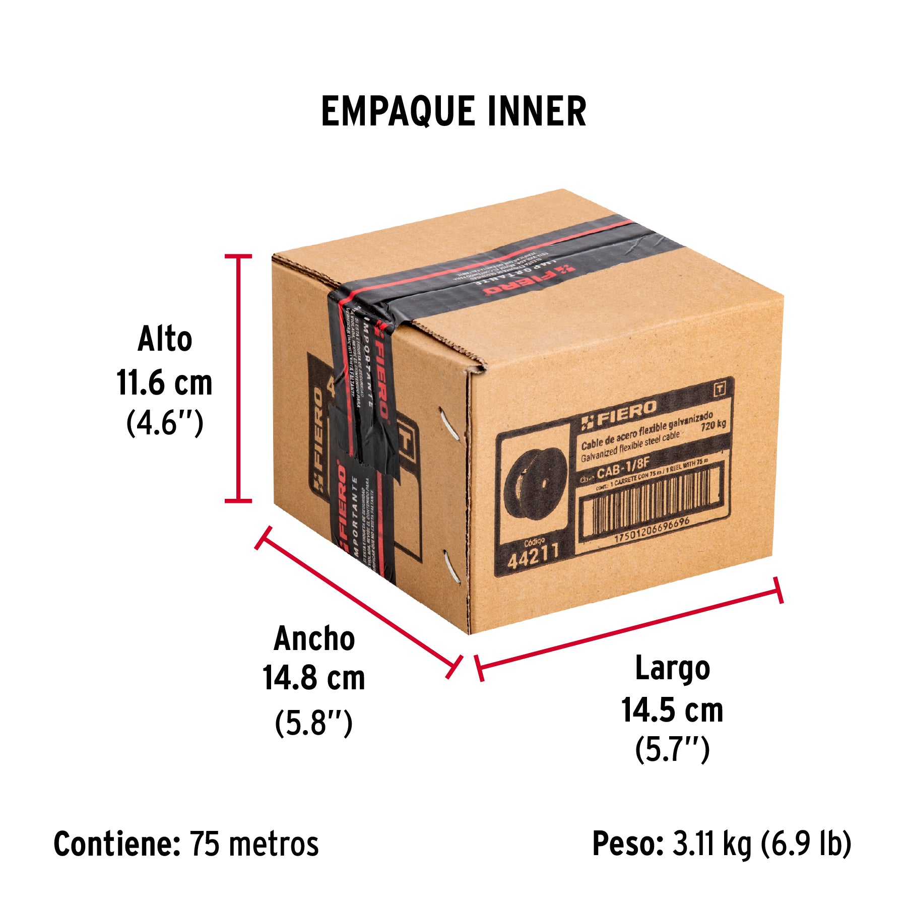 Cable flexible de acero 1/8", 7X19, 75 m