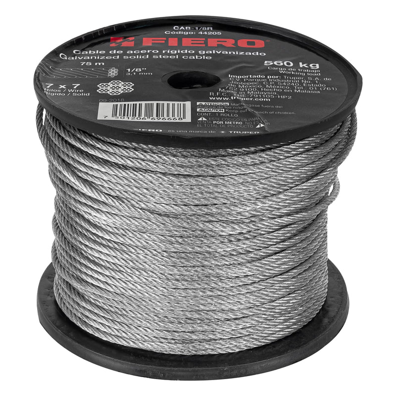Cable rígido de acero 1/8", 7X7, 75 m