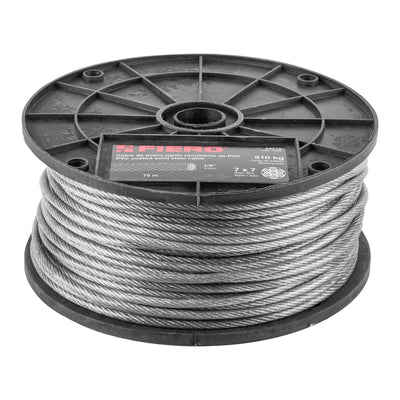 Cable rígido de acero 1/8", recubierto PVC, 7X7, 75 m