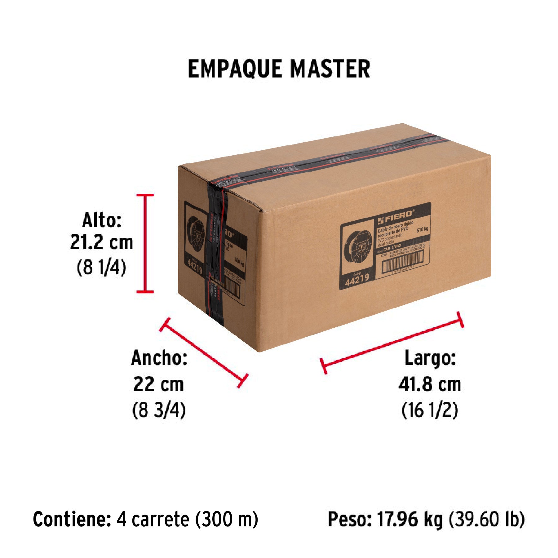Cable rígido de acero 1/8", recubierto PVC, 7X7, 75 m