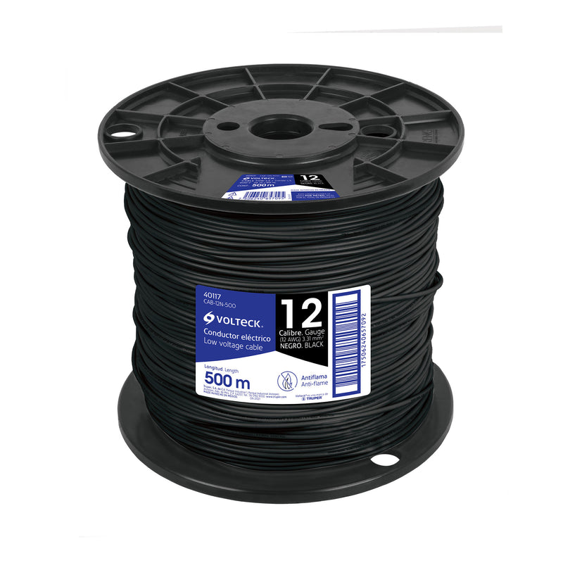 Cable THHW-LS, 12 AWG, negro, bobina 500 m