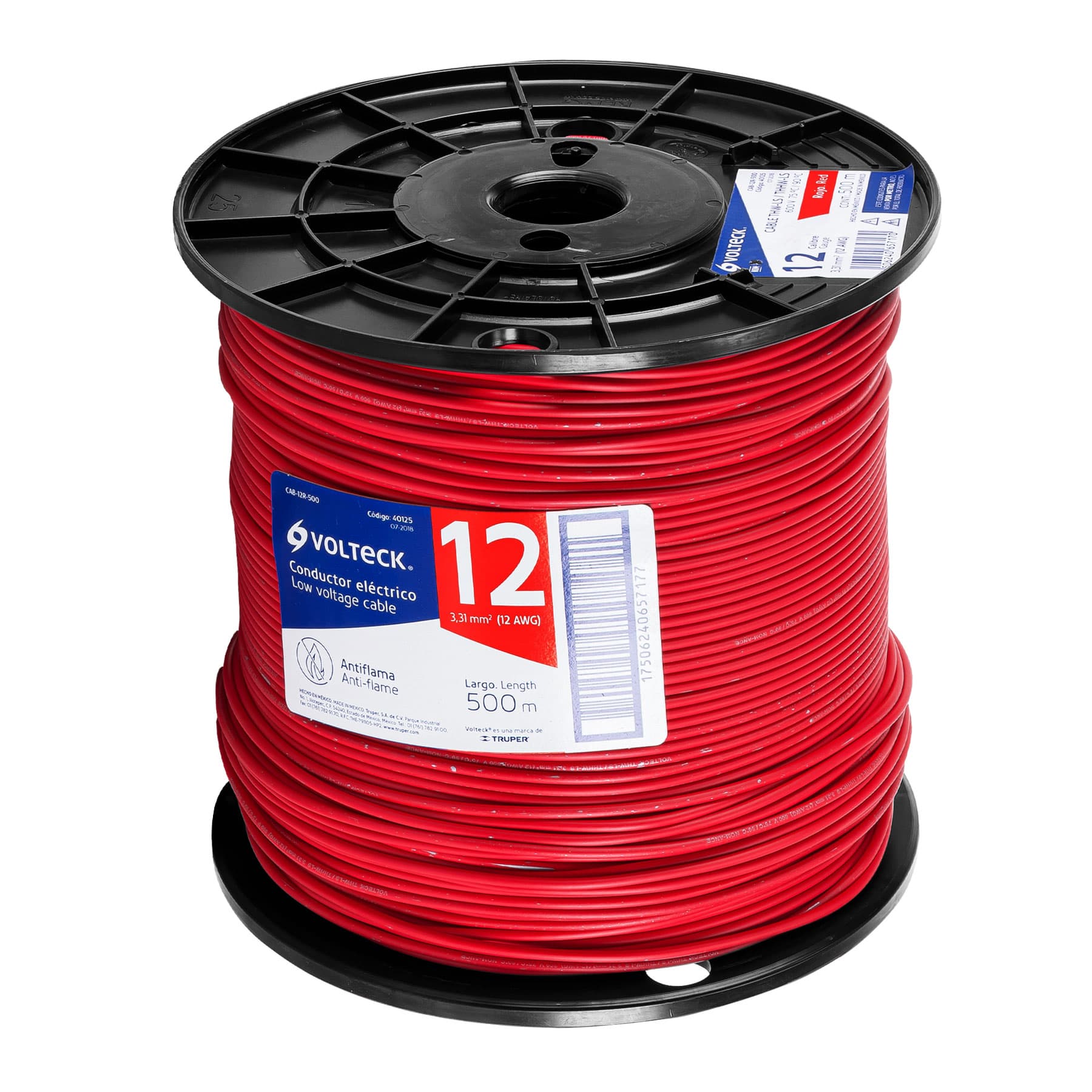 Cable THHW-LS, 12 AWG, rojo, bobina 500 m