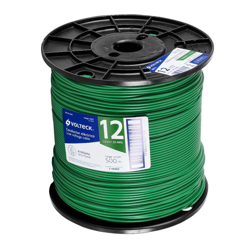Cable THHW-LS, 12 AWG, verde, bobina 500 m