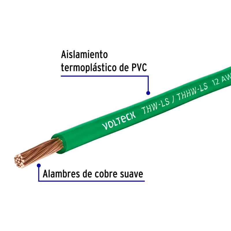 Cable THHW-LS, 12 AWG, verde, bobina 500 m