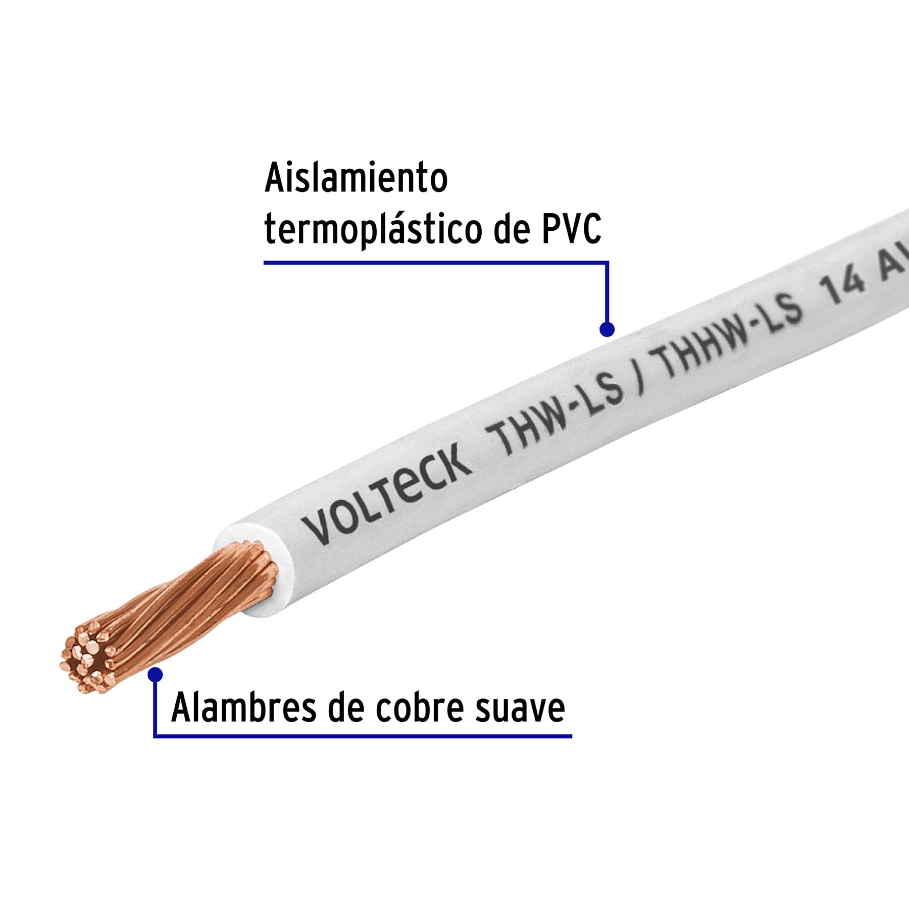 Cable THHW-LS, 14 AWG, blanco, bobina 500 m