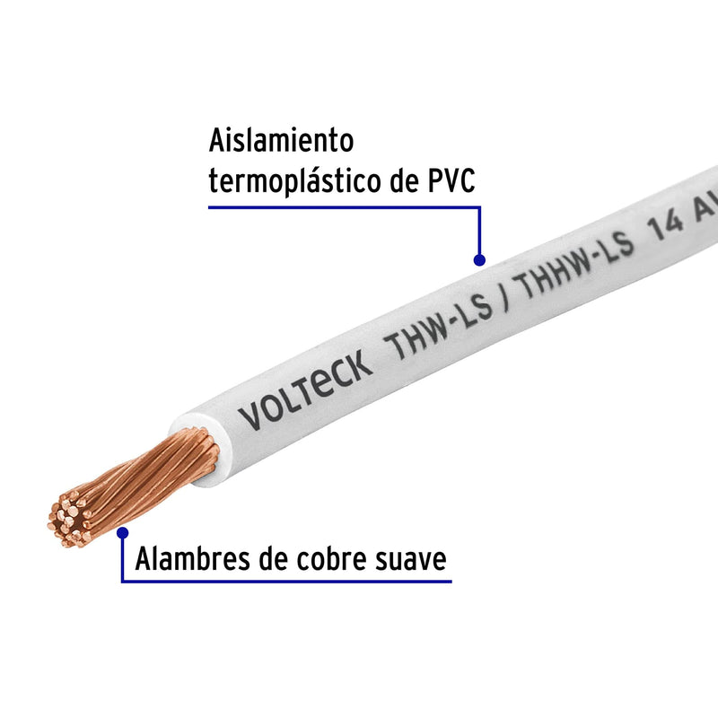 Cable THHW-LS, 14 AWG, blanco, bobina 500 m