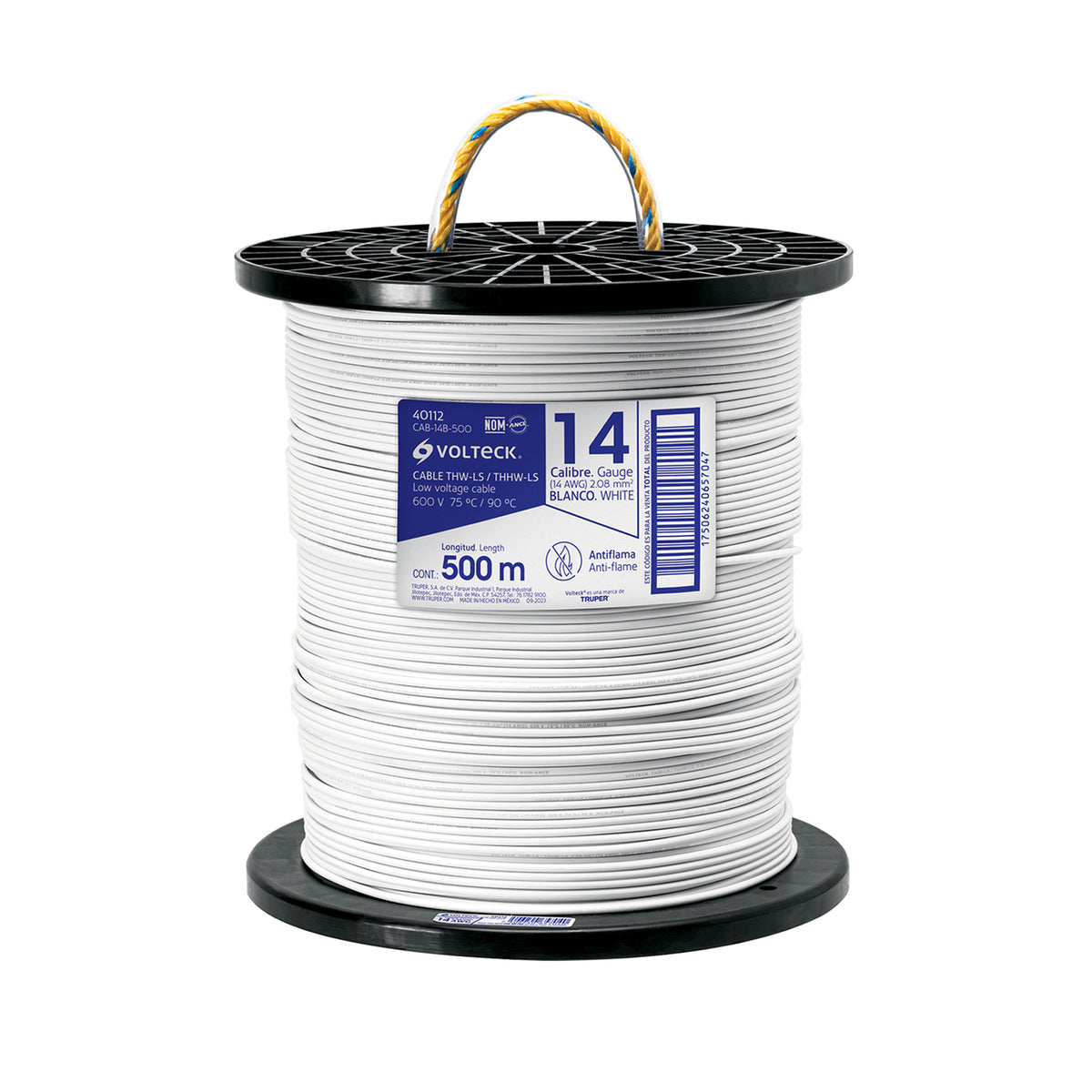 Cable THHW-LS, 14 AWG, blanco, bobina 500 m