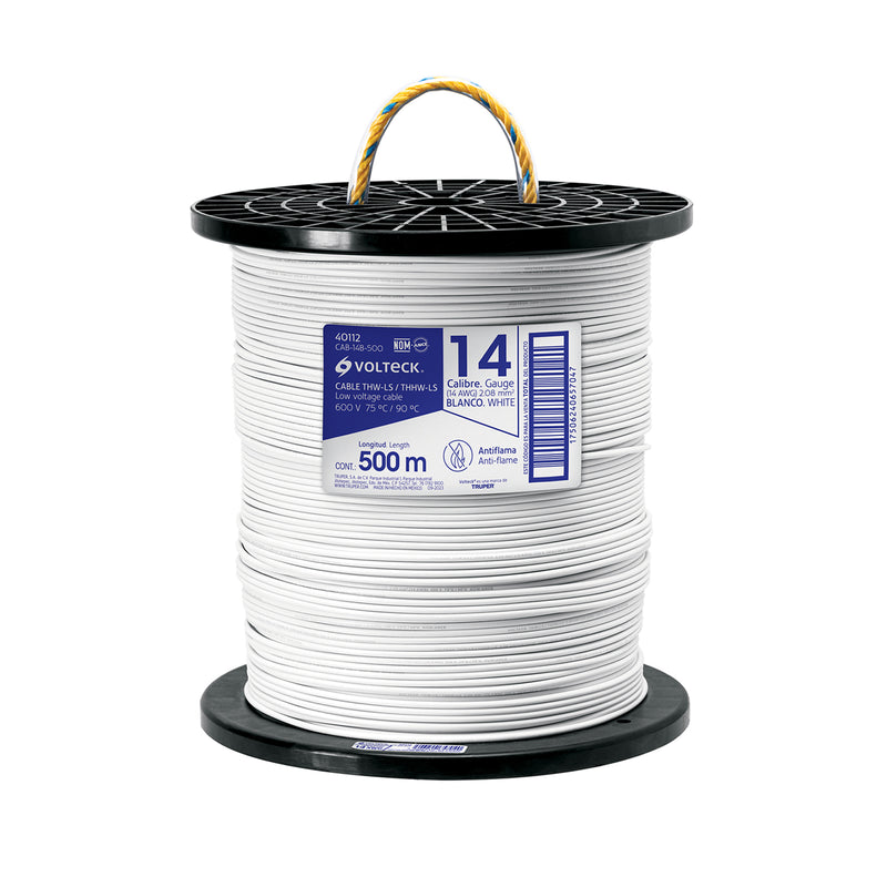 Cable THHW-LS, 14 AWG, blanco, bobina 500 m