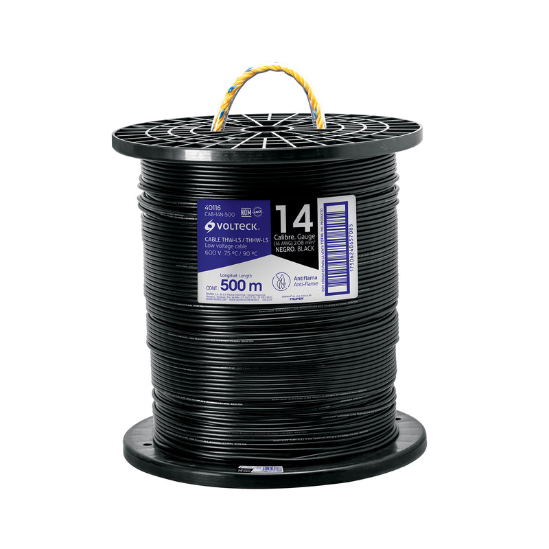 Cable THHW-LS, 14 AWG, negro, bobina 500 m