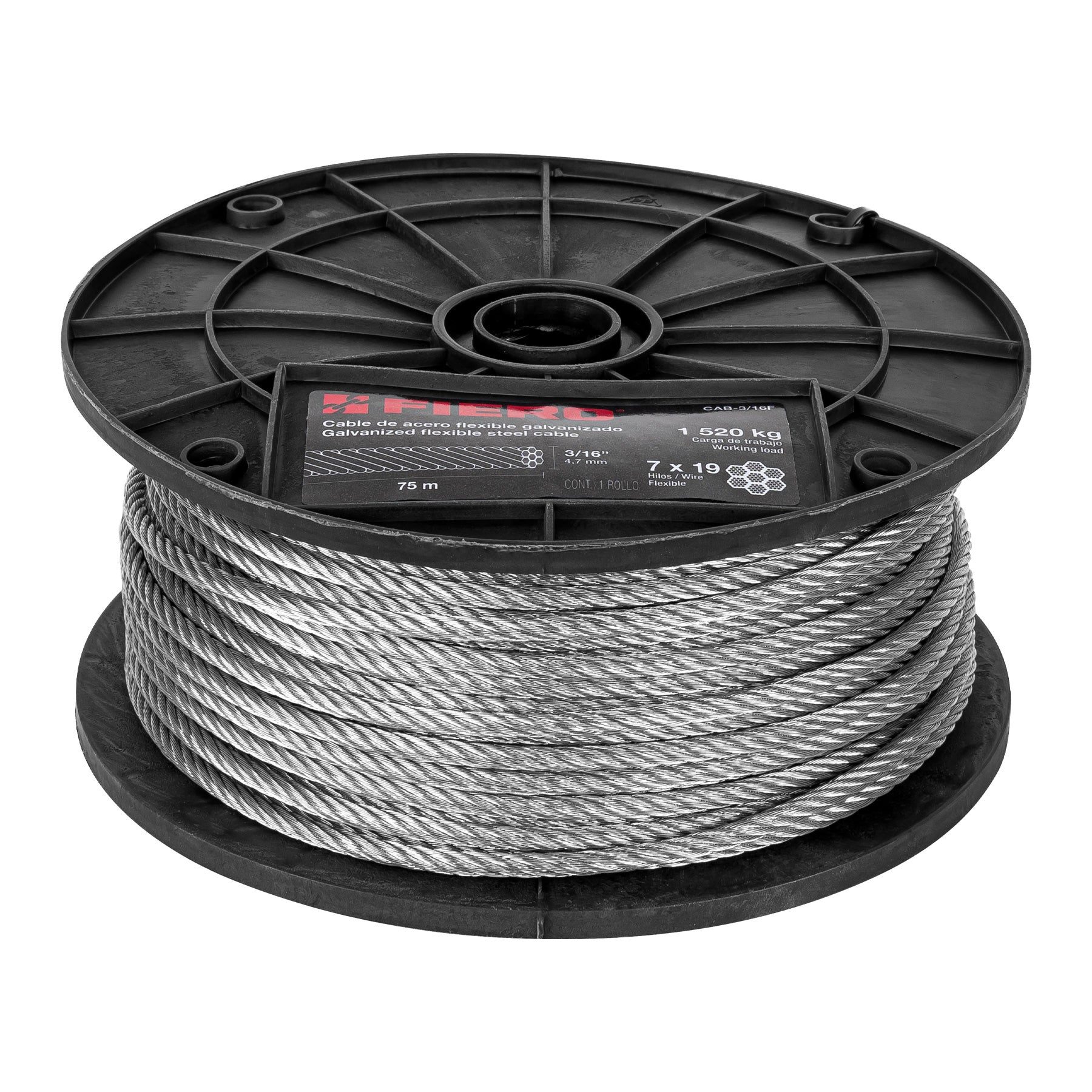 Cable flexible de acero 3/16", 7X19, 75 m