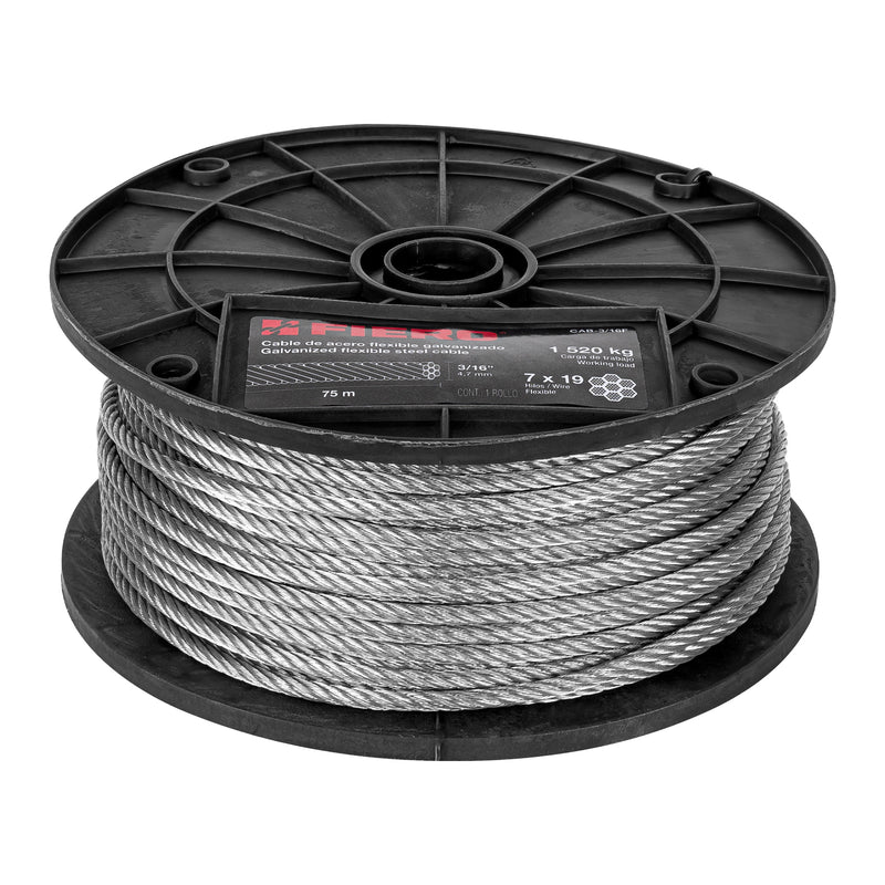 Cable flexible de acero 3/16", 7X19, 75 m
