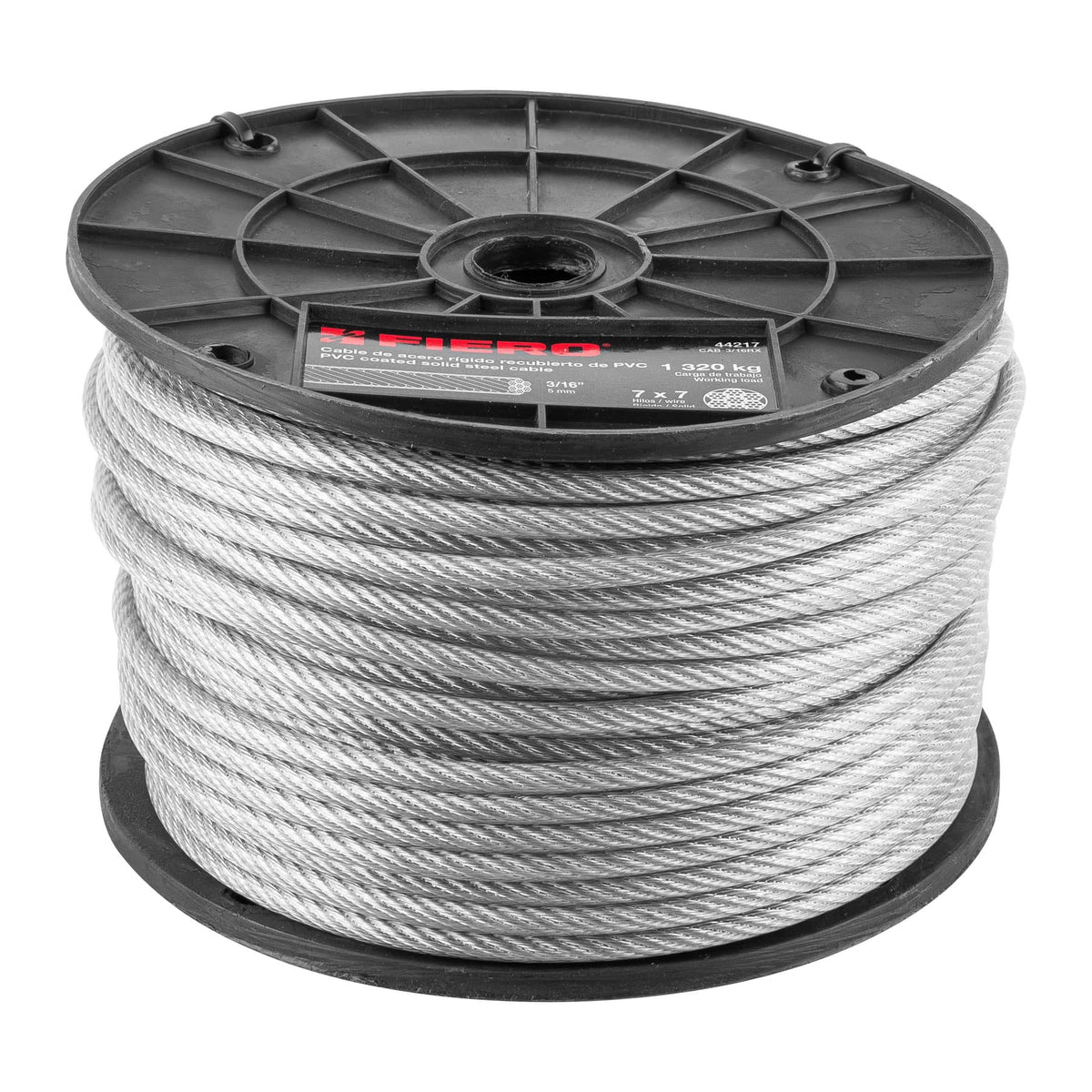 Cable rígido de acero 3/16", recubierto PVC, 7X7, 75 m