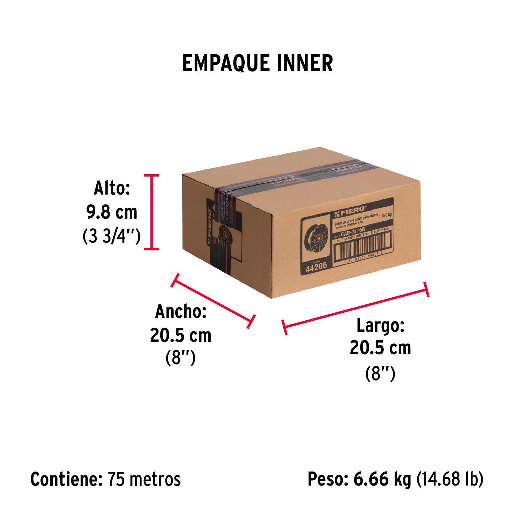 Cable rígido de acero 3/16", 7X7, 75 m