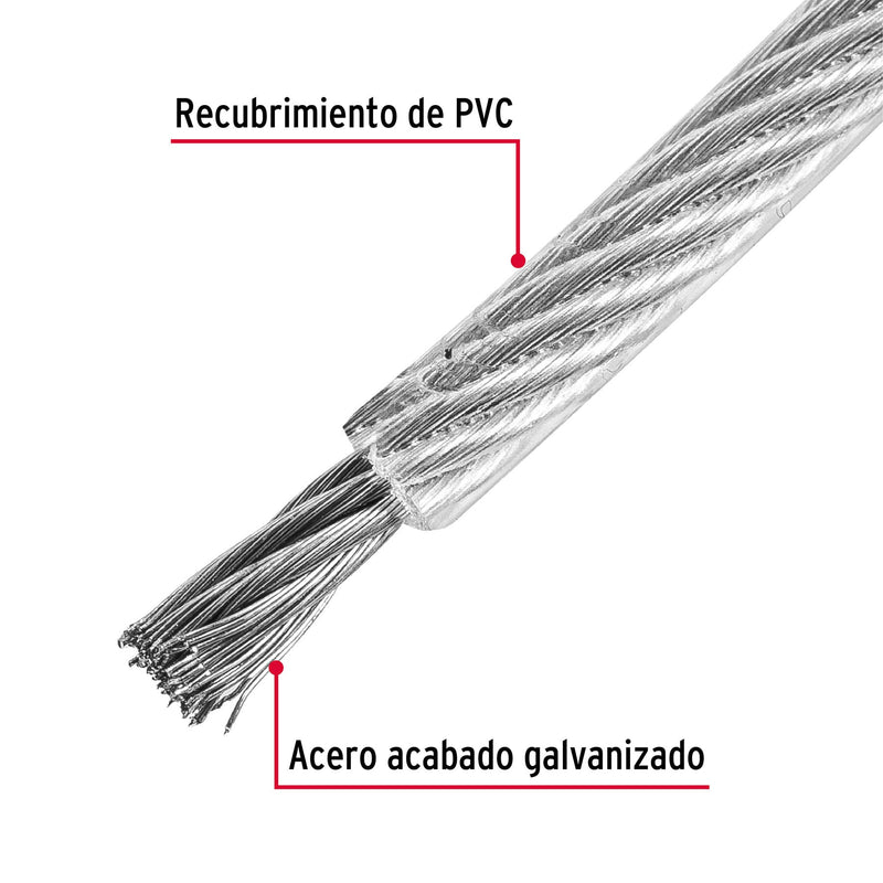 Cable flexible de acero 3/32", recubierto PVC, 7X19, 75 m