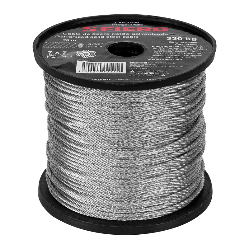 Cable rígido de acero 3/32", 7X7, 75 m