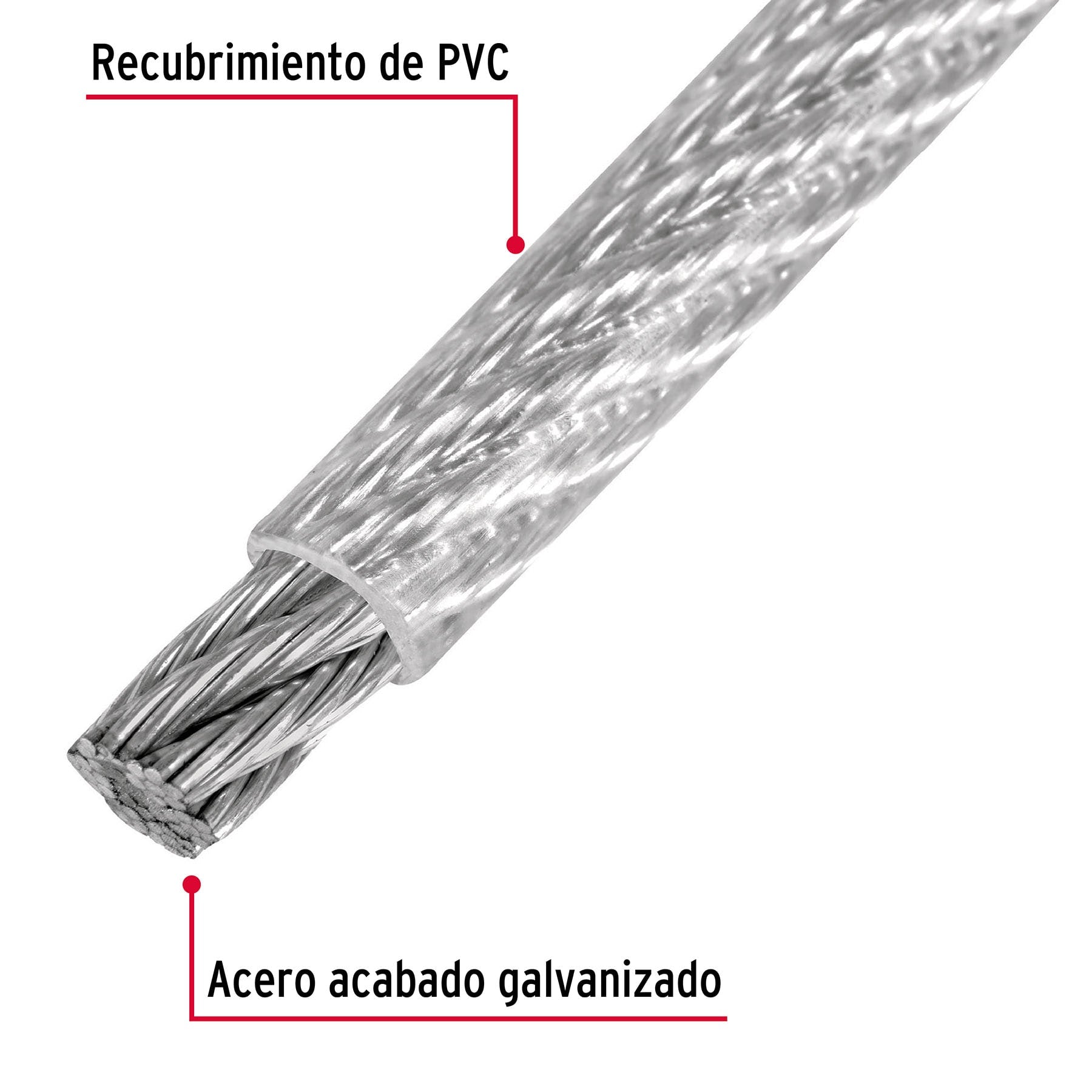 Cable rígido de acero 3/32", recubierto PVC, 7X7, 75 m