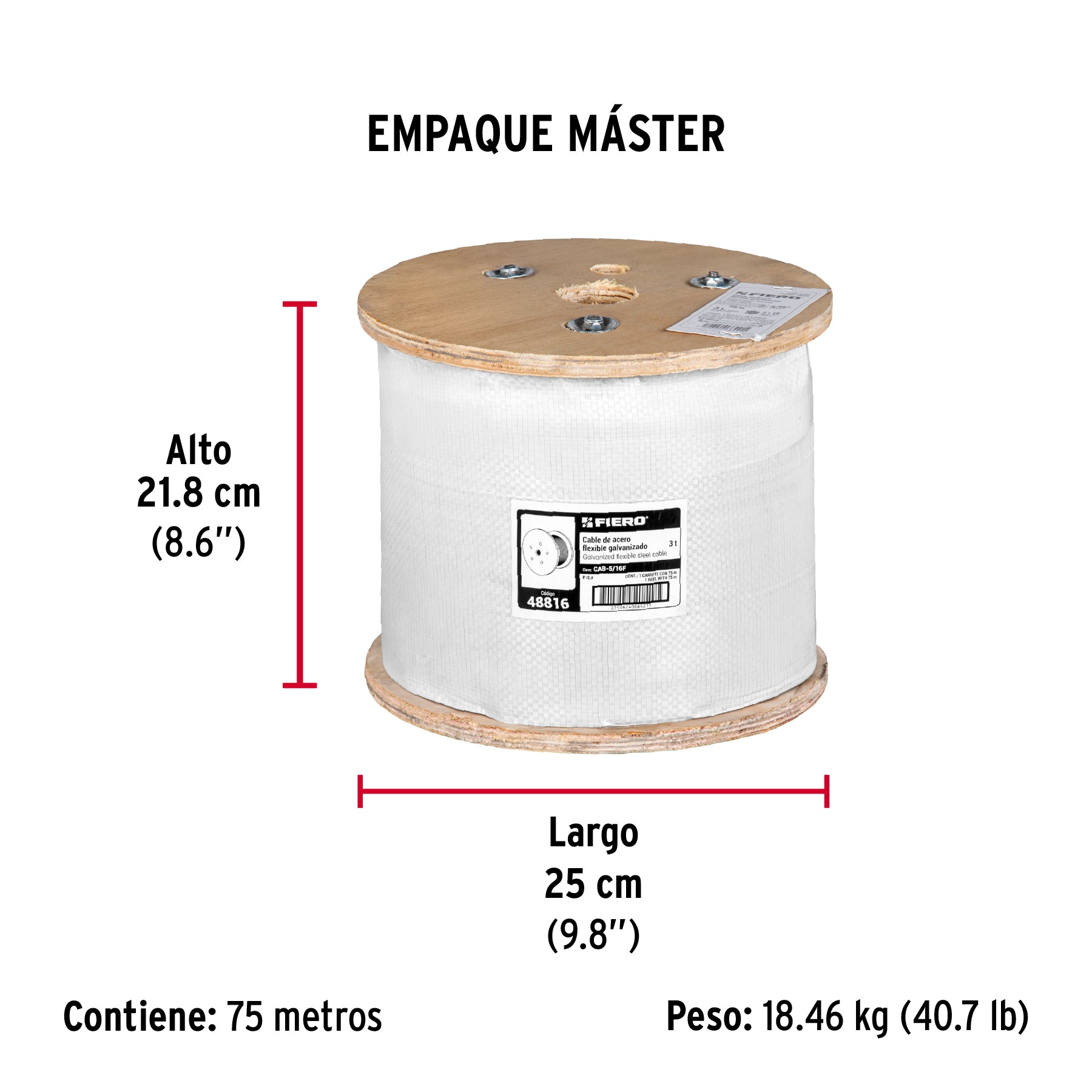 Cable flexible de acero 5/16", 7X19, 75 m
