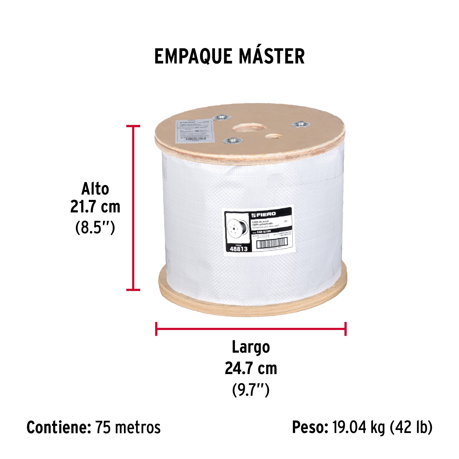 Cable rígido de acero 5/16", 7X7, 75 m
