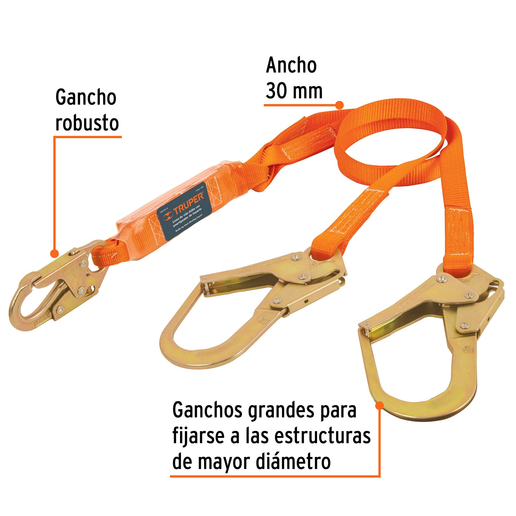 Línea de vida con 2 ganchos, 1.8 m, certificación ANSI