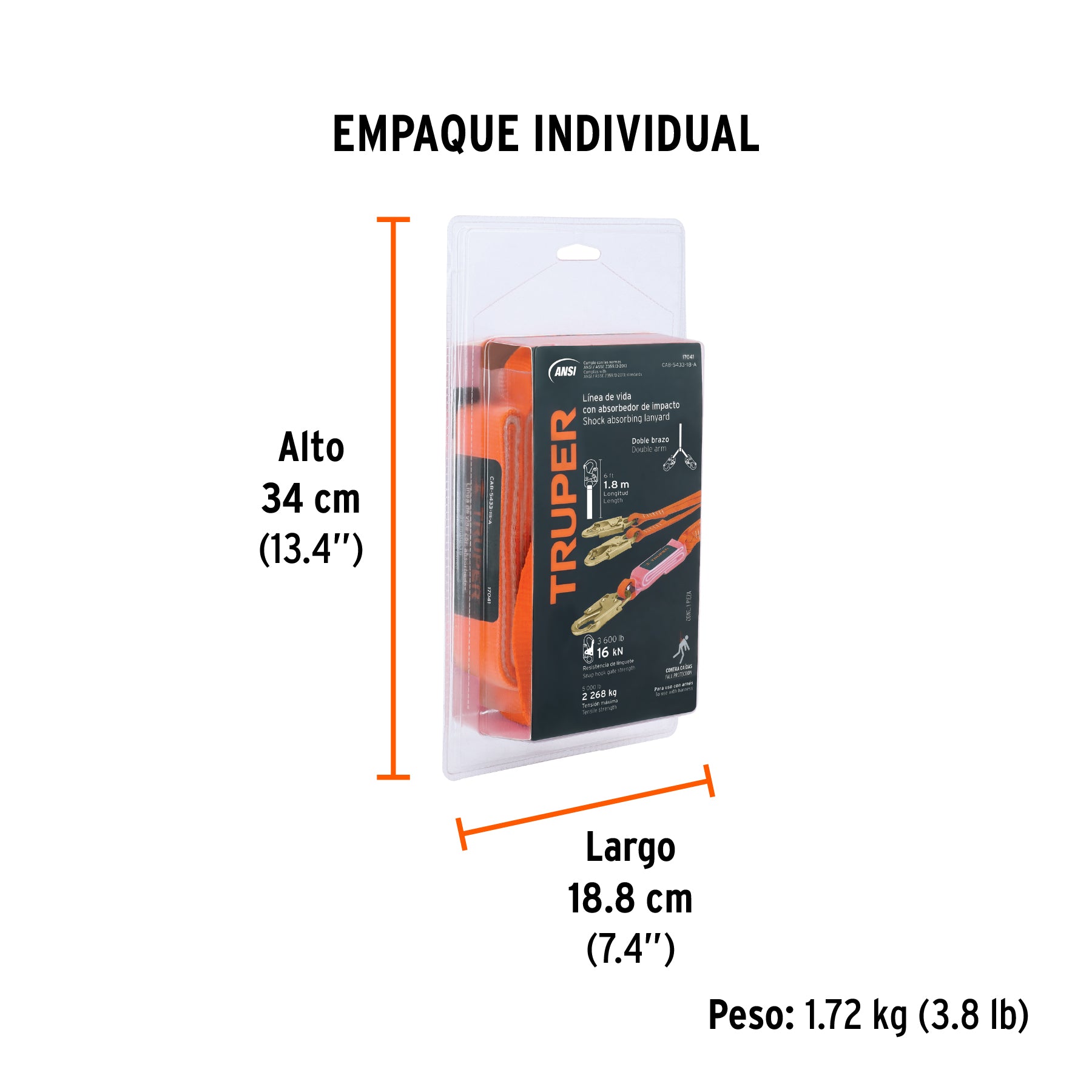 Línea de vida doble gancho chico con absorbedor impacto,ANSI