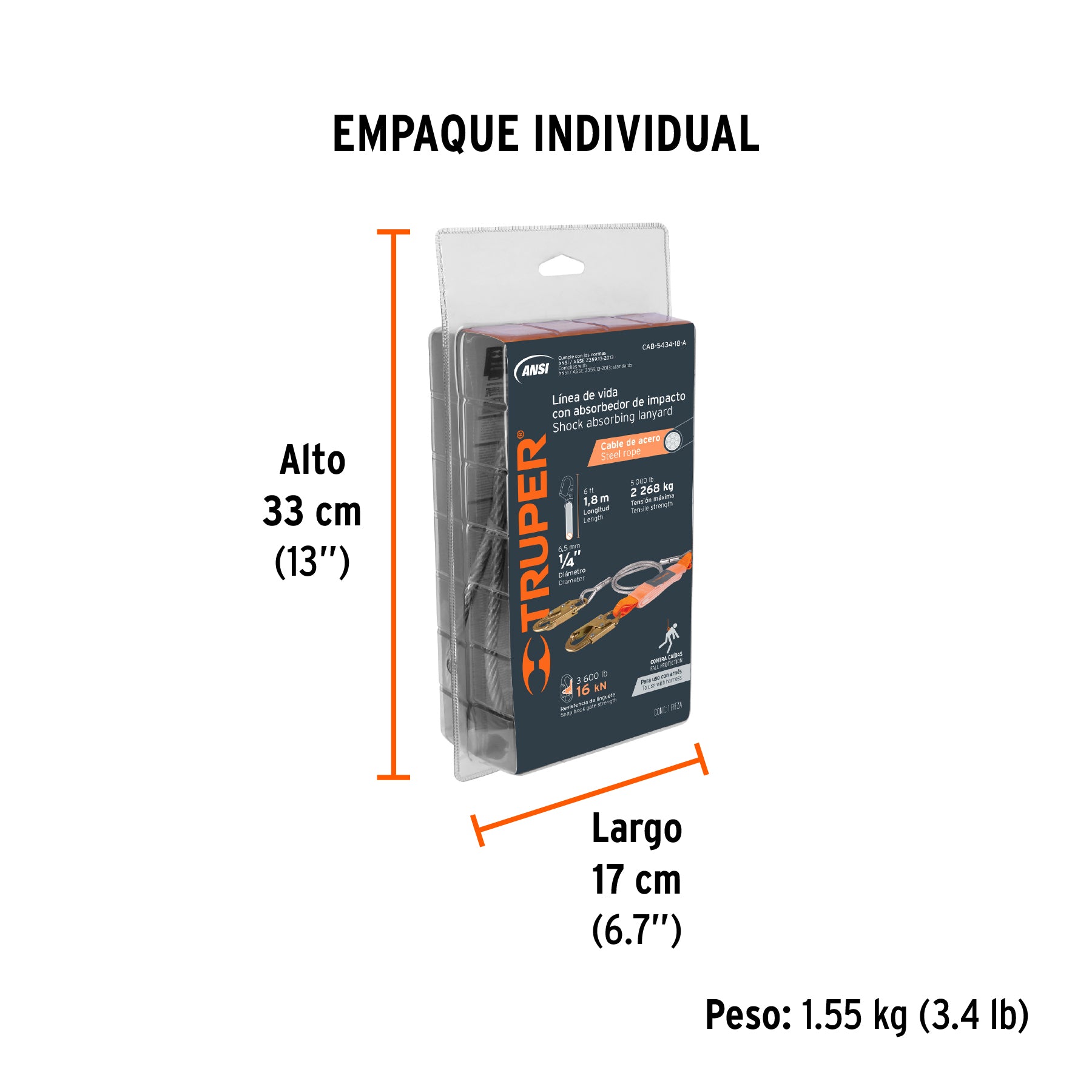 Línea de vida de acero con absorbedor de impacto,ANSI