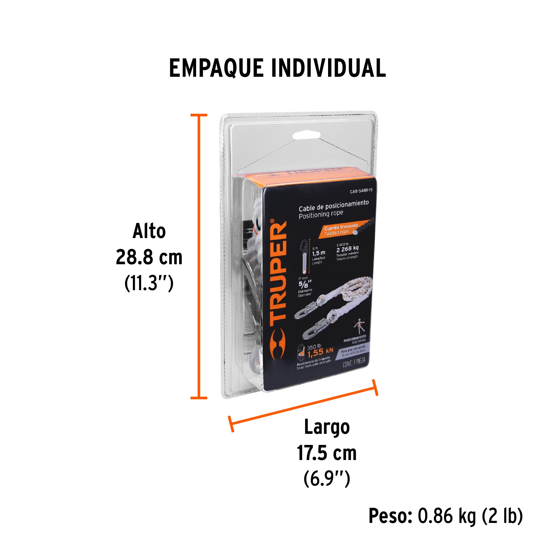 Cable de posicionamiento con 2 ganchos, 1.5 m