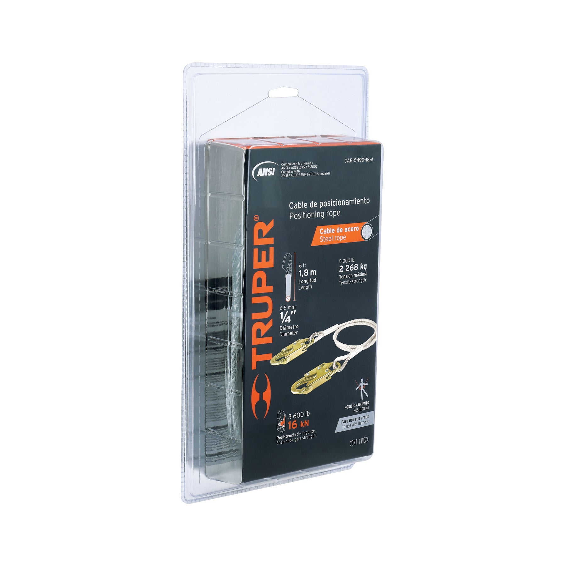 Cable de posicionamiento de acero 1.8 m, ANSI