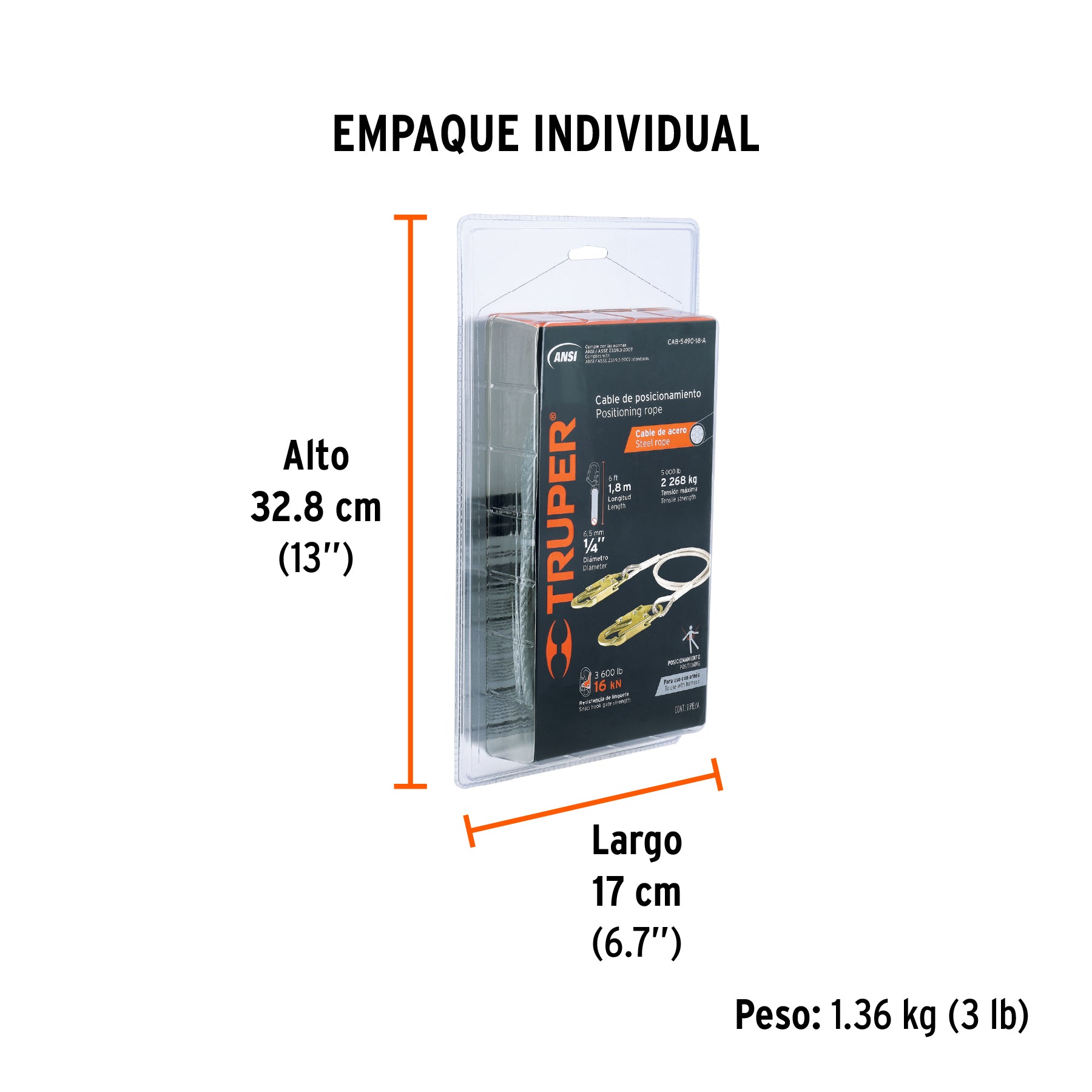 Cable de posicionamiento de acero 1.8 m, ANSI