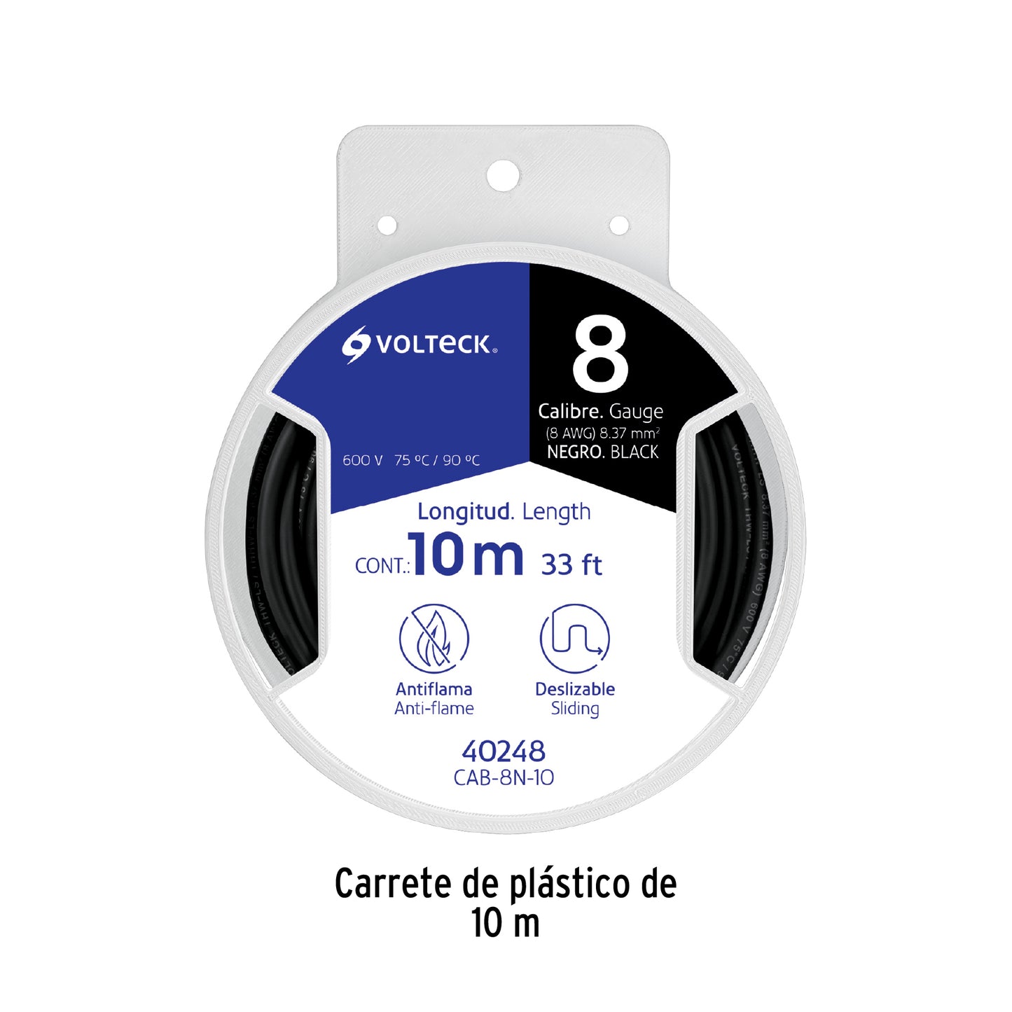 Carrete con 10 m de cable THHW-LS 8 AWG negro, Volteck