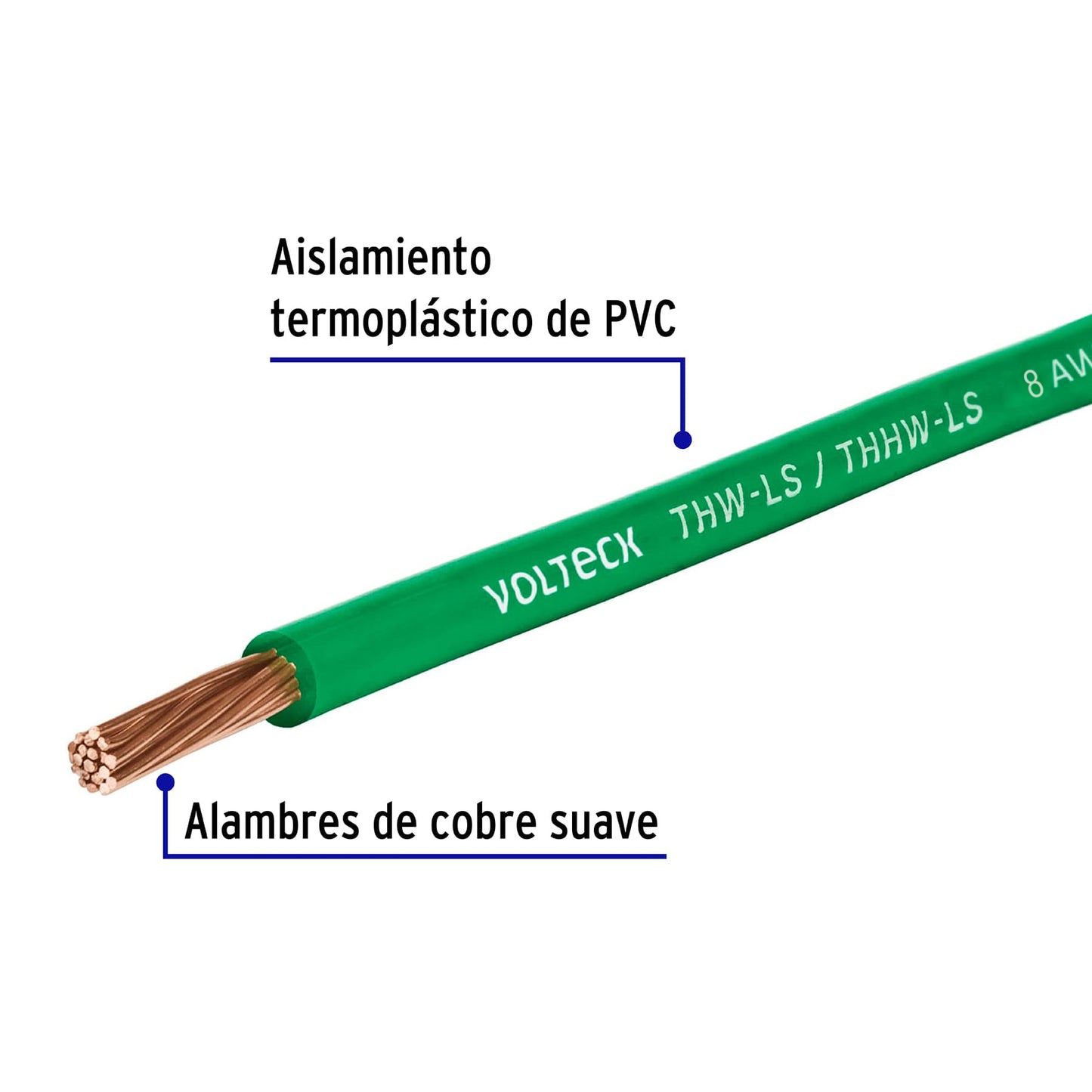 Carrete con 10 m de cable THHW-LS 8 AWG verde, Volteck