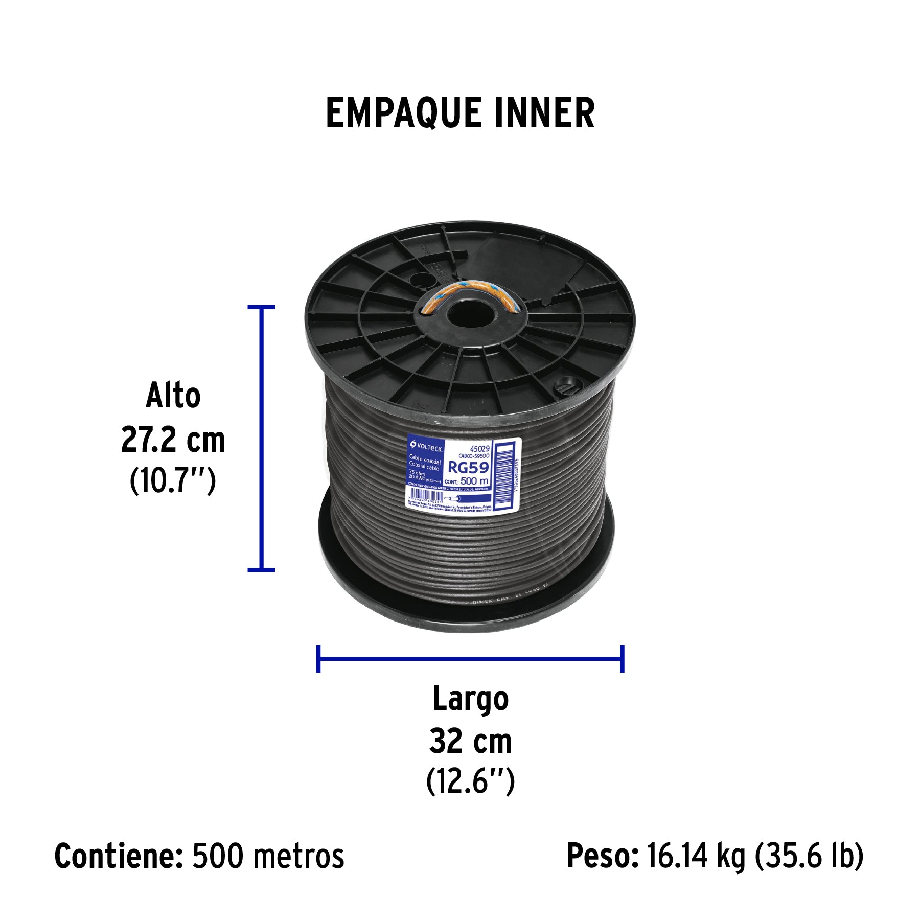 Cable coaxial RG 59, carrete 500 metros