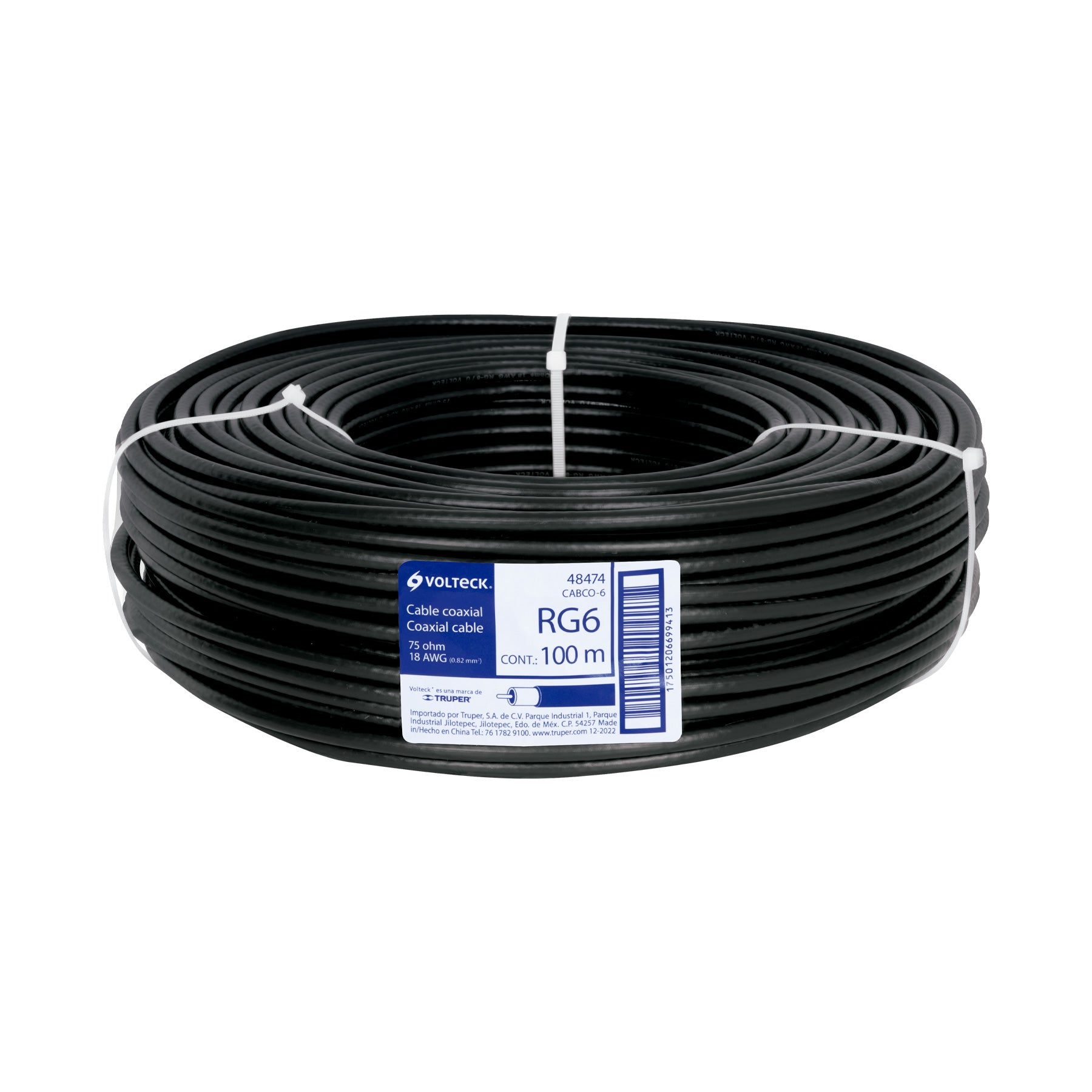 Cable coaxial RG 6, rollo 100 metros
