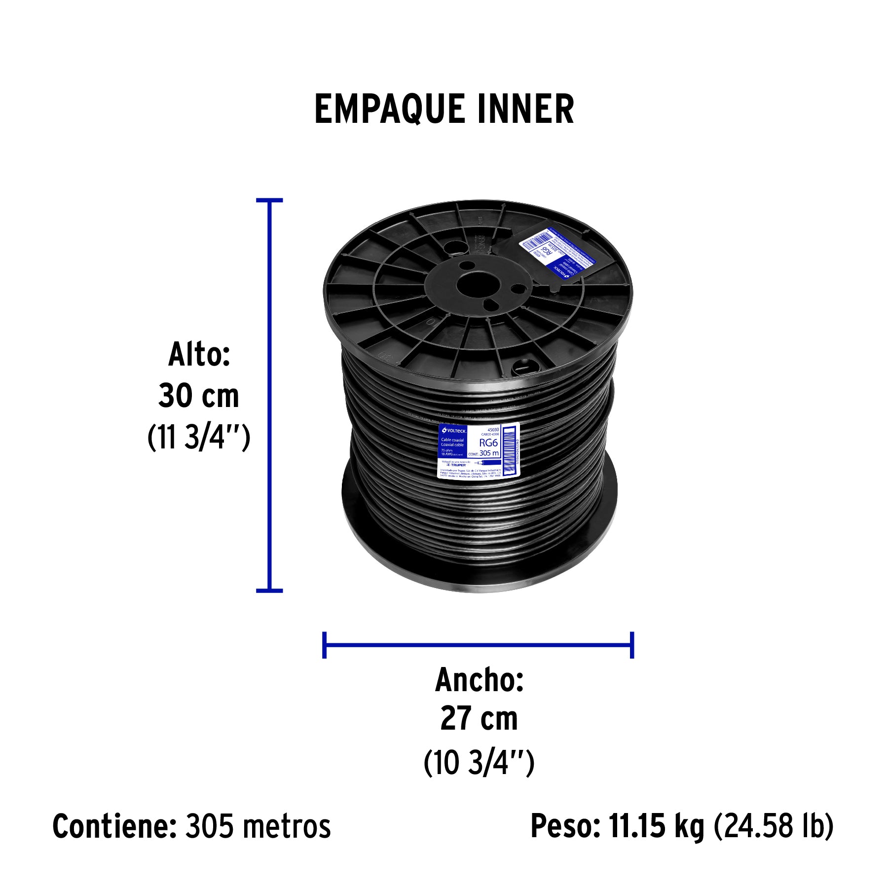 Cable coaxial RG 6, carrete 300 metros