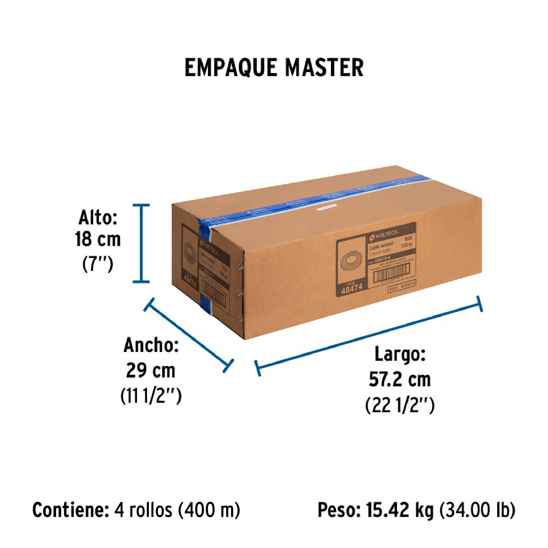 Cable coaxial RG 6, rollo 100 metros