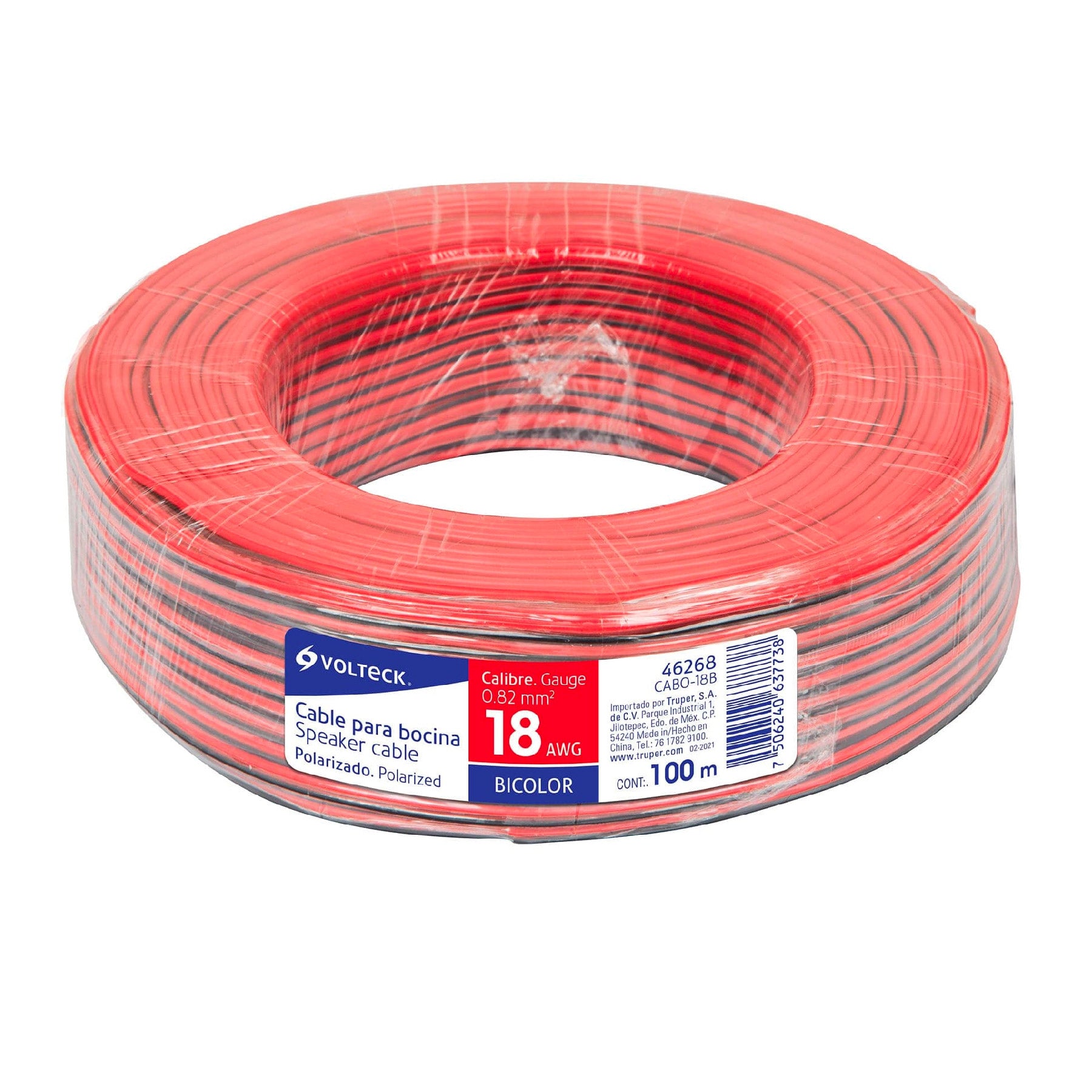 Cable para bocina, 18 AWG, bicolor, 100 m