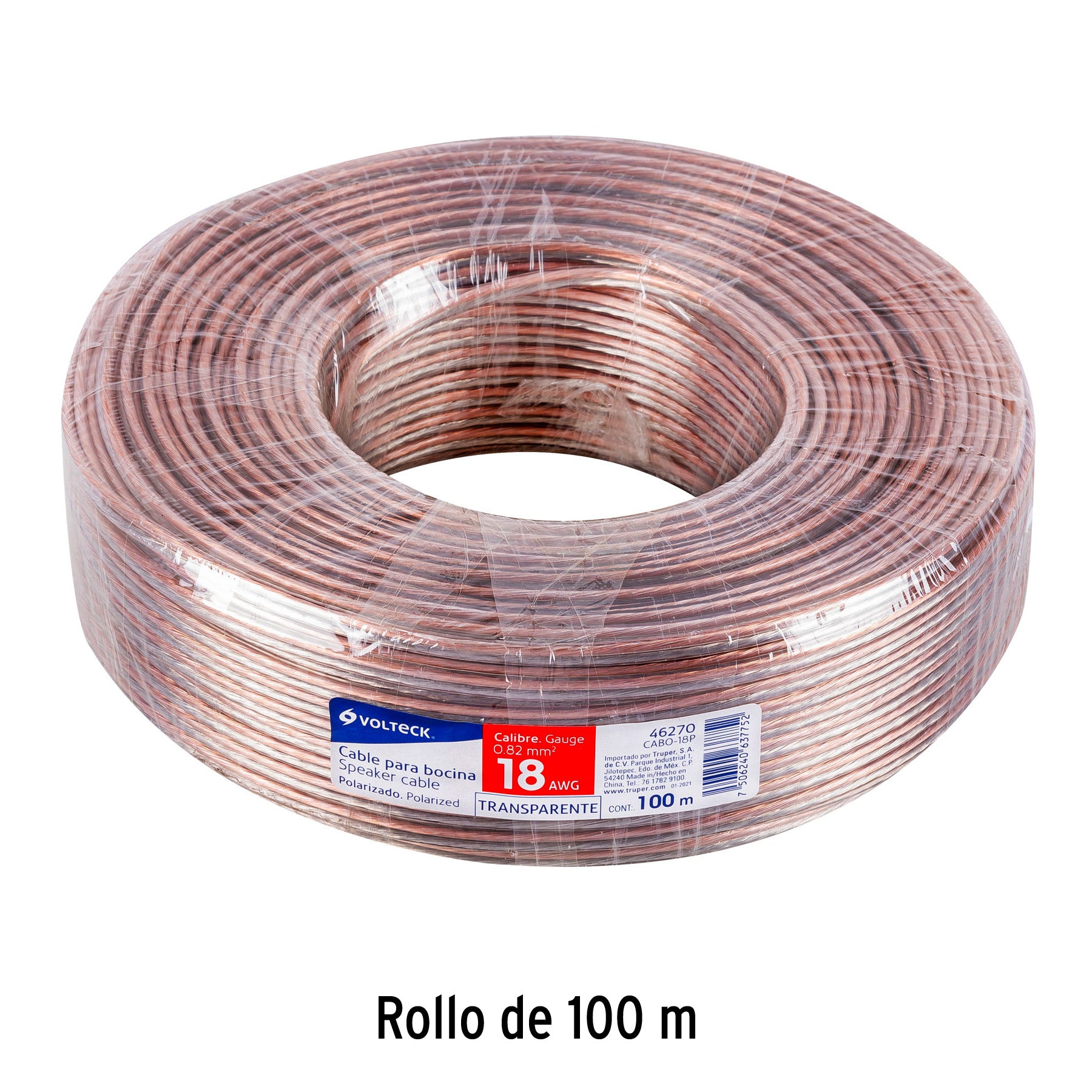 Cable para bocina, 18 AWG, polarizado, 100 m