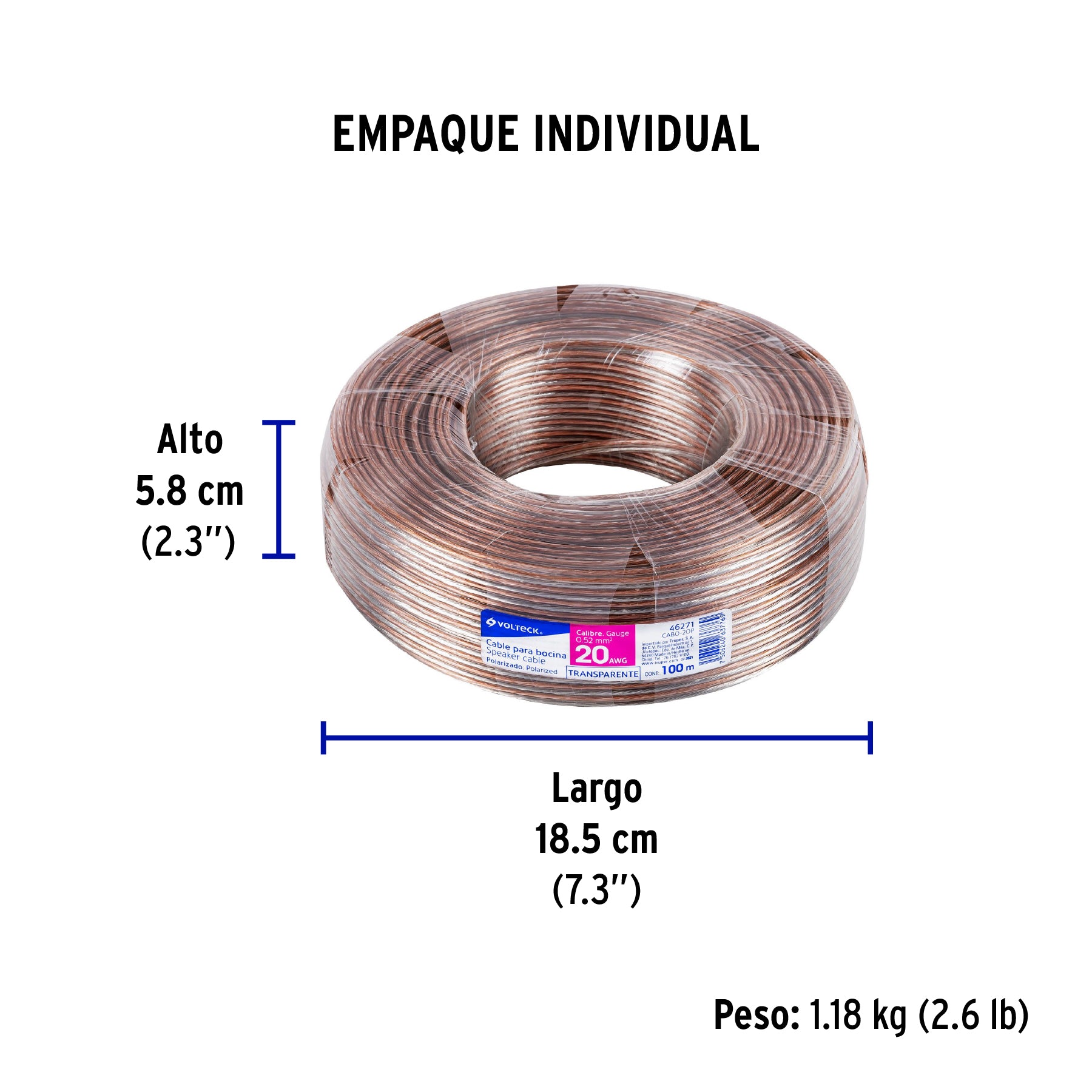 Cable para bocina, 20 AWG, polarizado, 100 m