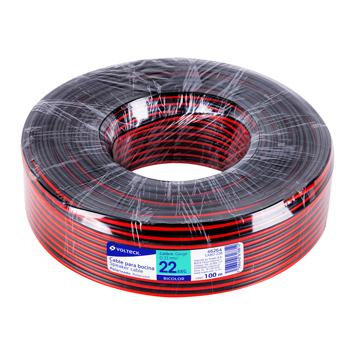 Cable para bocina, 22 AWG, bicolor, 100 m