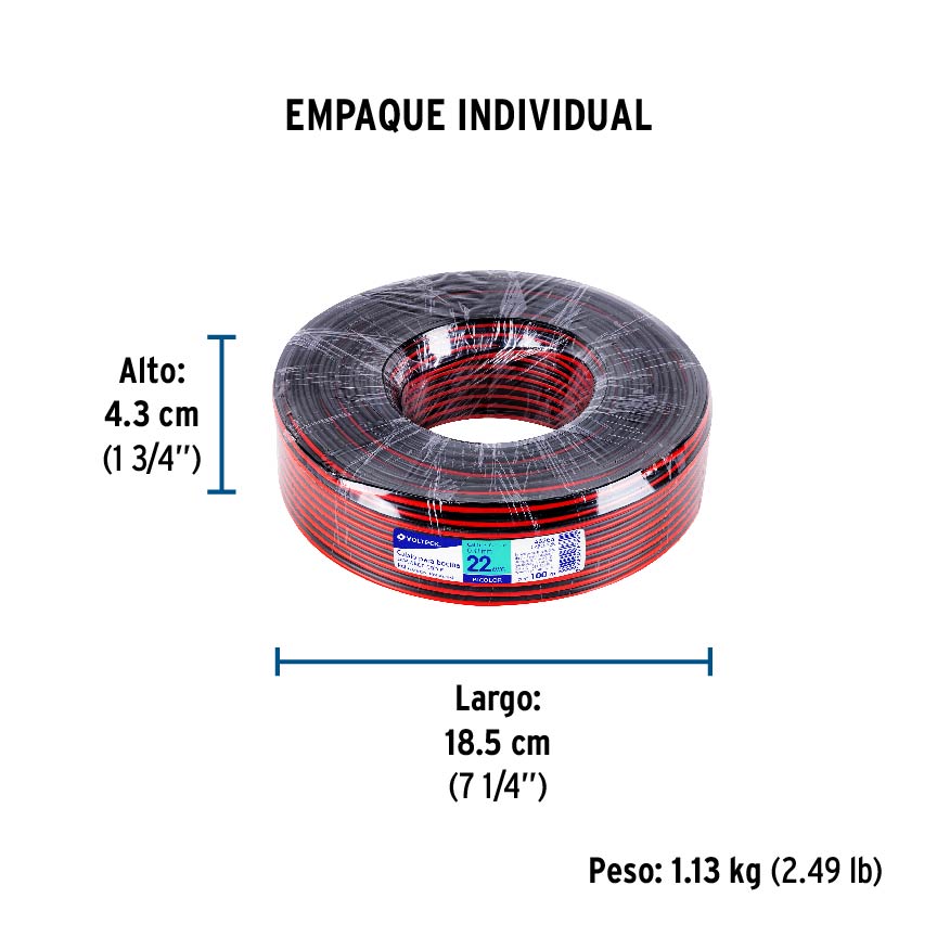 Cable para bocina, 22 AWG, bicolor, 100 m