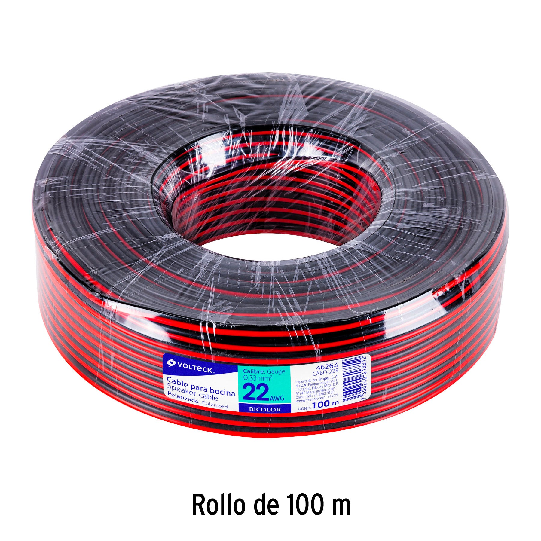 Cable para bocina, 22 AWG, bicolor, 100 m