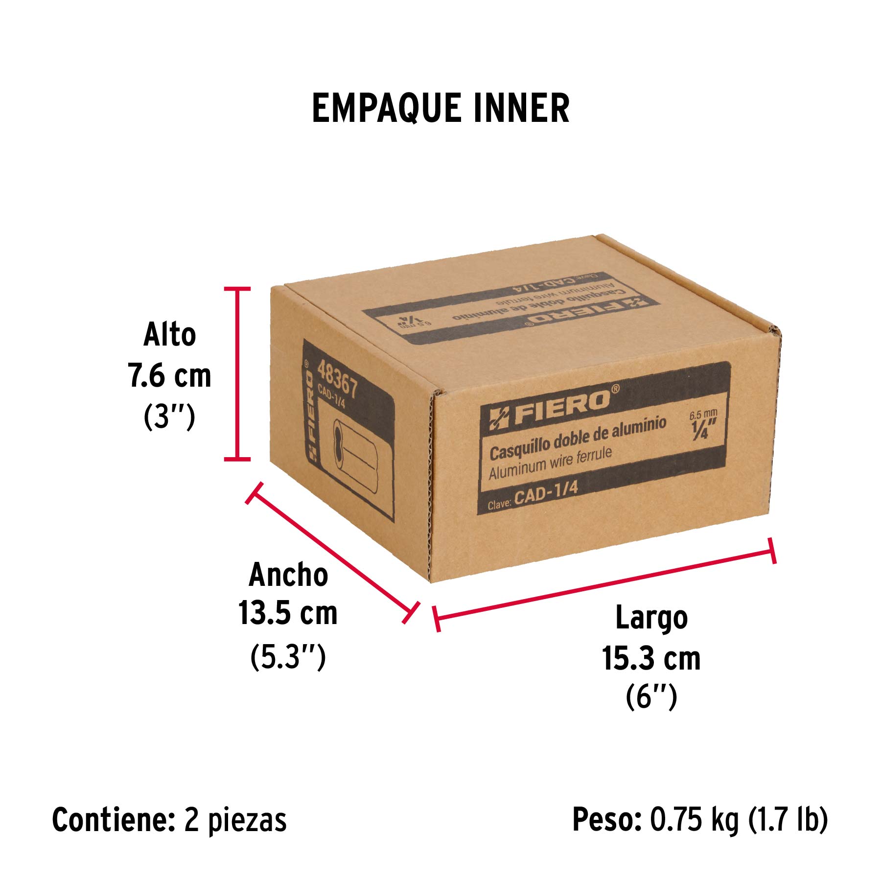 Bolsa con 50 casquillos dobles de aluminio, 1/4', Fiero
