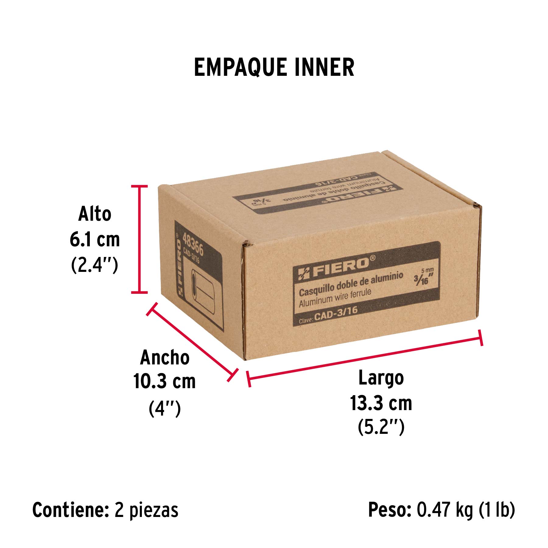 Bolsa con 50 casquillos dobles de aluminio, 3/16', Fiero