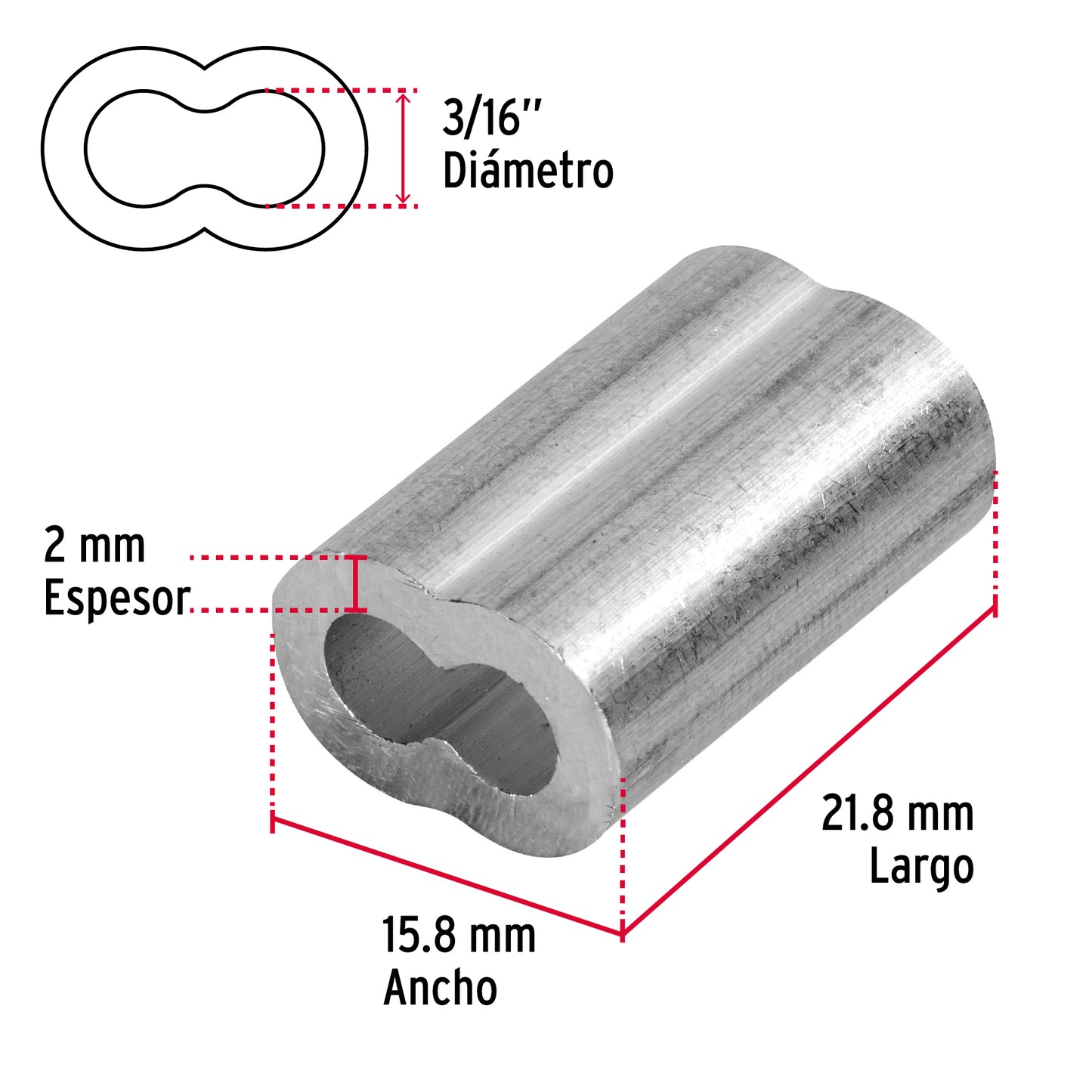 Bolsa con 50 casquillos dobles de aluminio, 3/16', Fiero