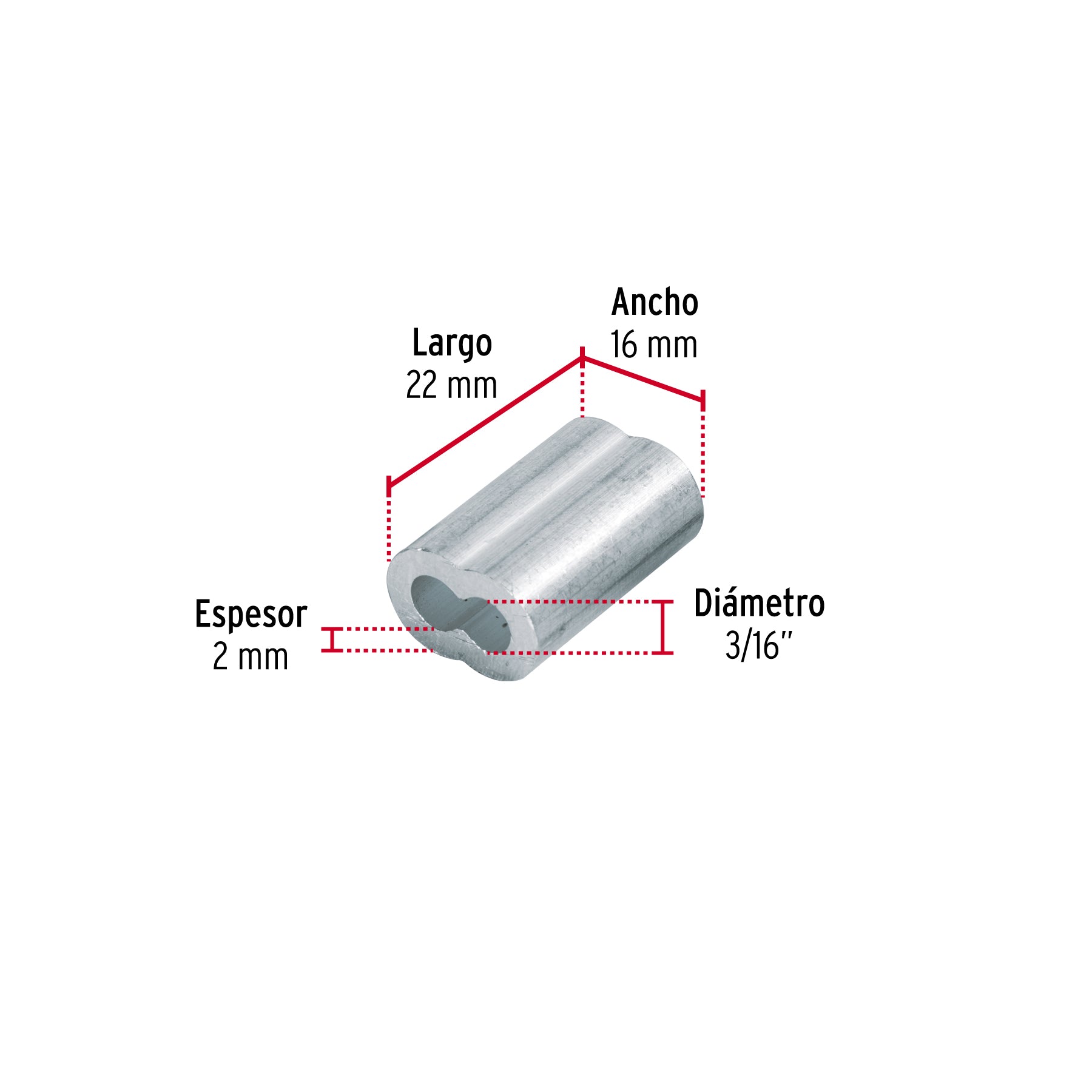 Bolsa con 50 casquillos dobles de aluminio, 3/16', Fiero