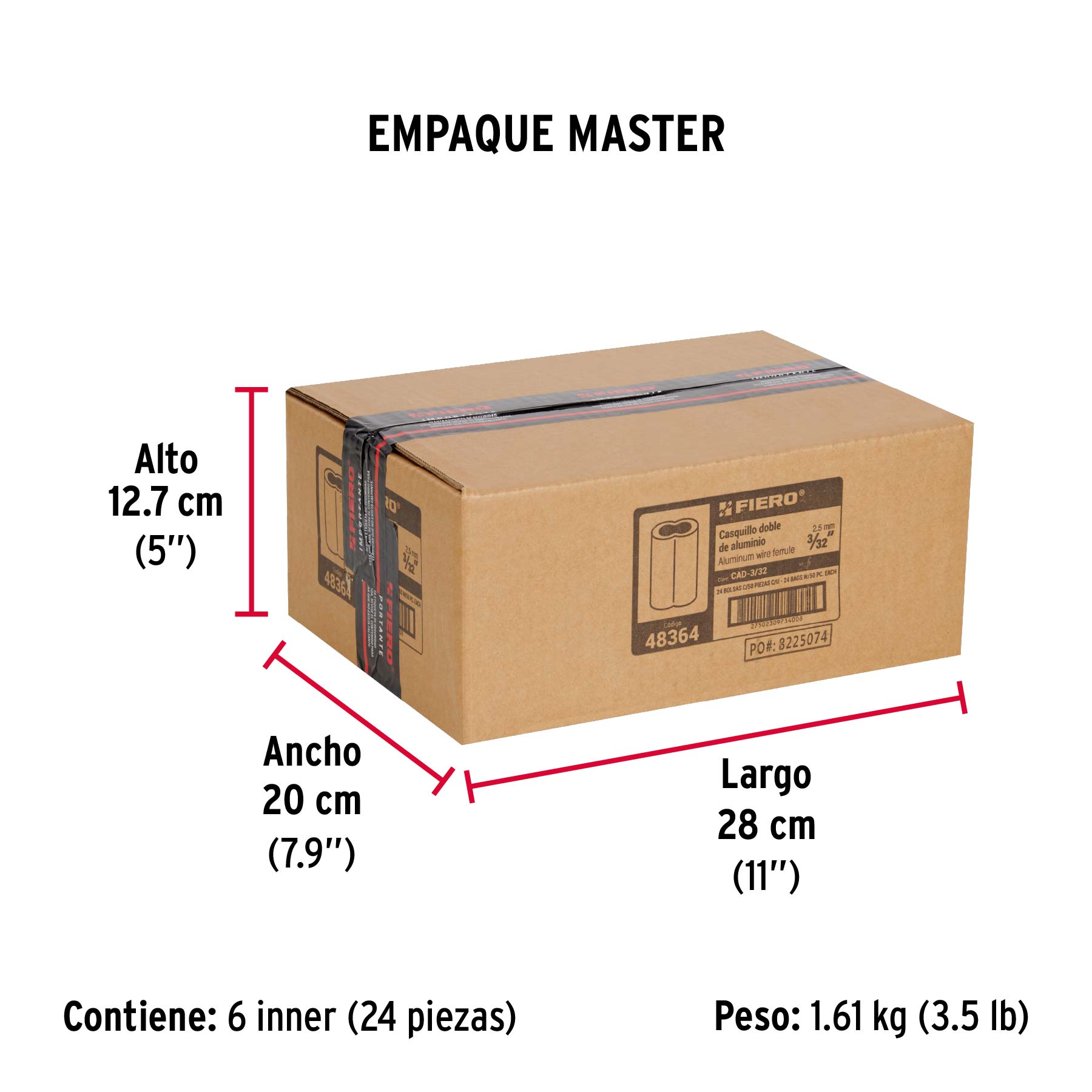Bolsa con 50 casquillos dobles de aluminio, 3/32', Fiero