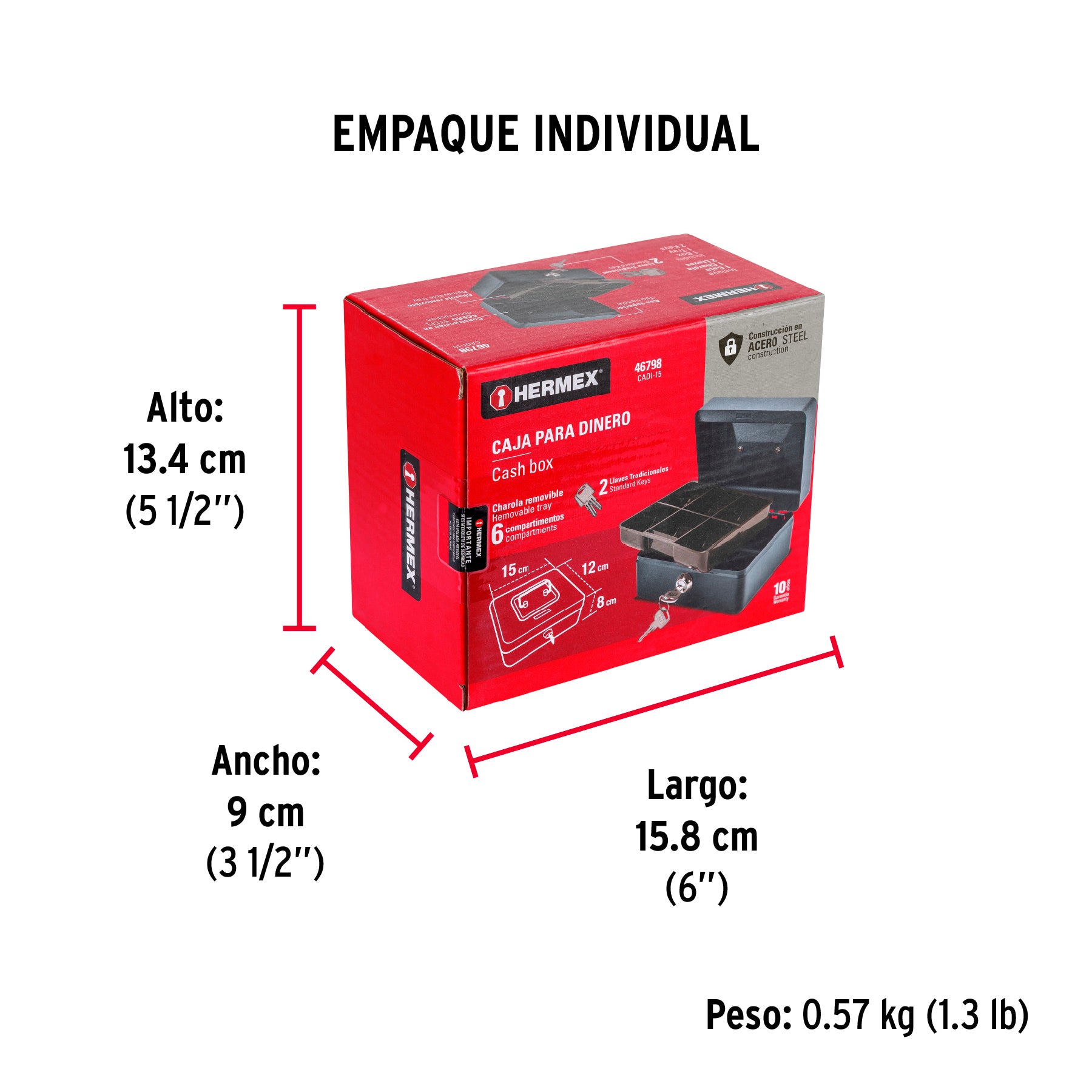 Caja para dinero, 15 cm, Hermex