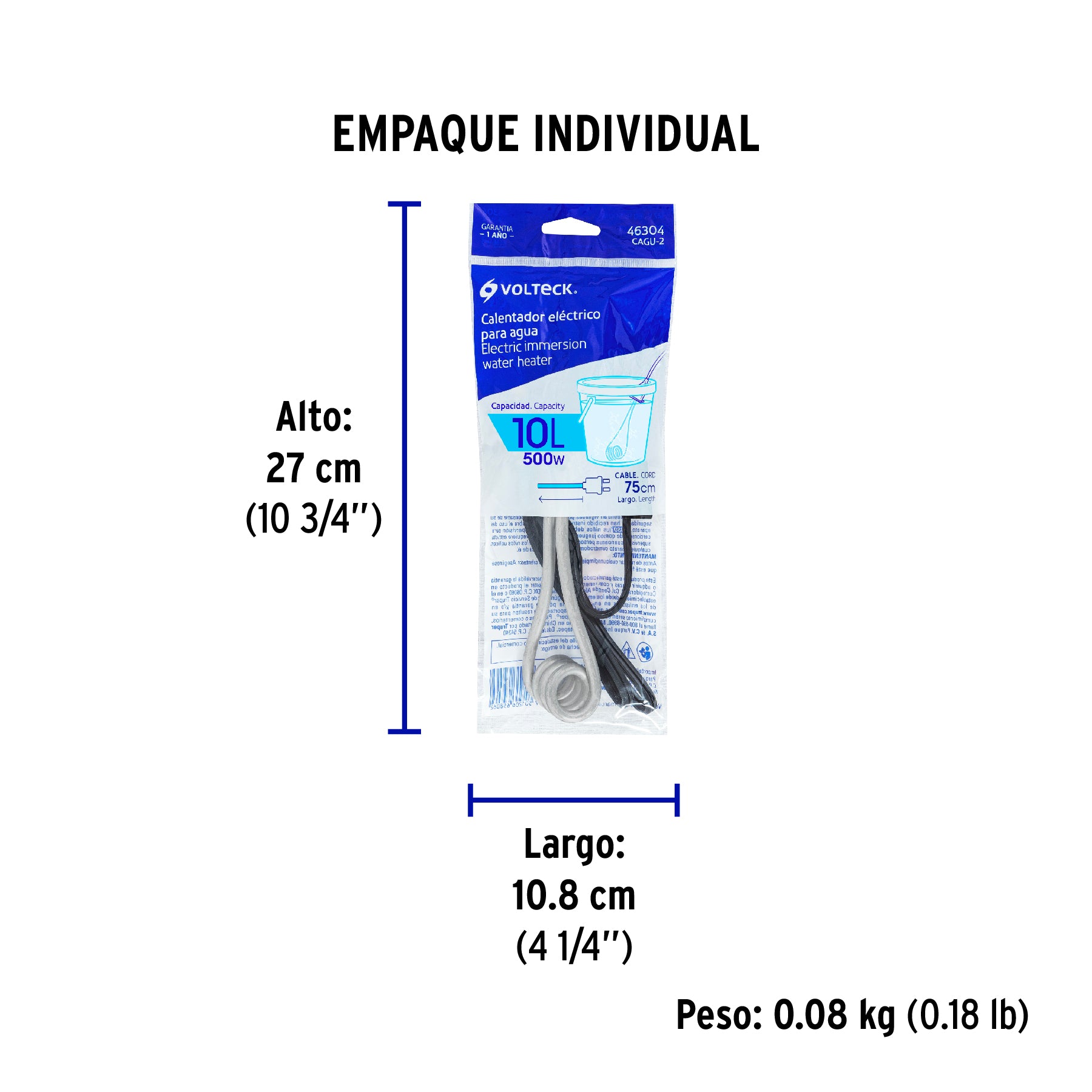 Calentador de inmersión # 2, 500 w 10 litros Volteck