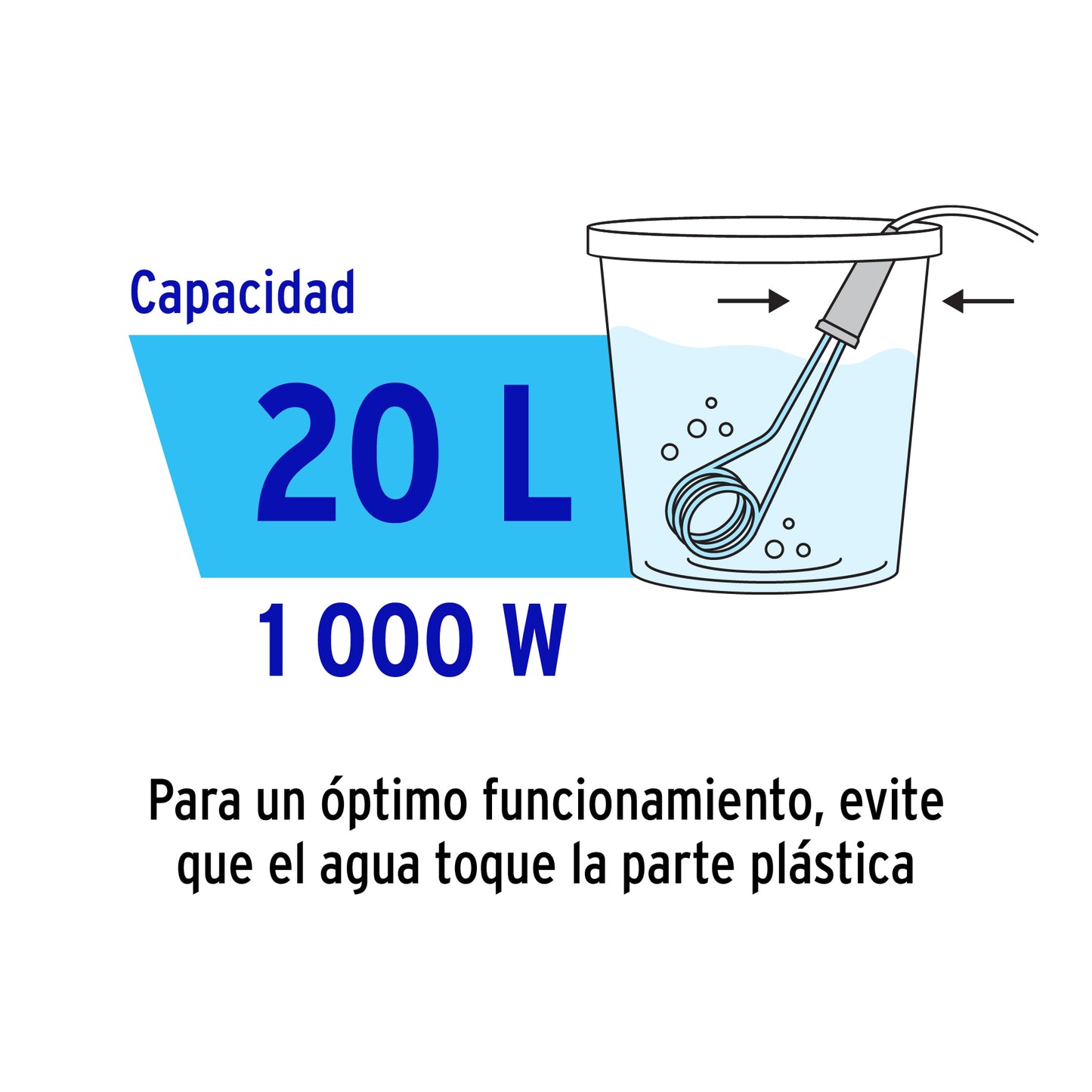 Calentador de inmersión p/agua #5.5 de 20 L 1000 W, Volteck
