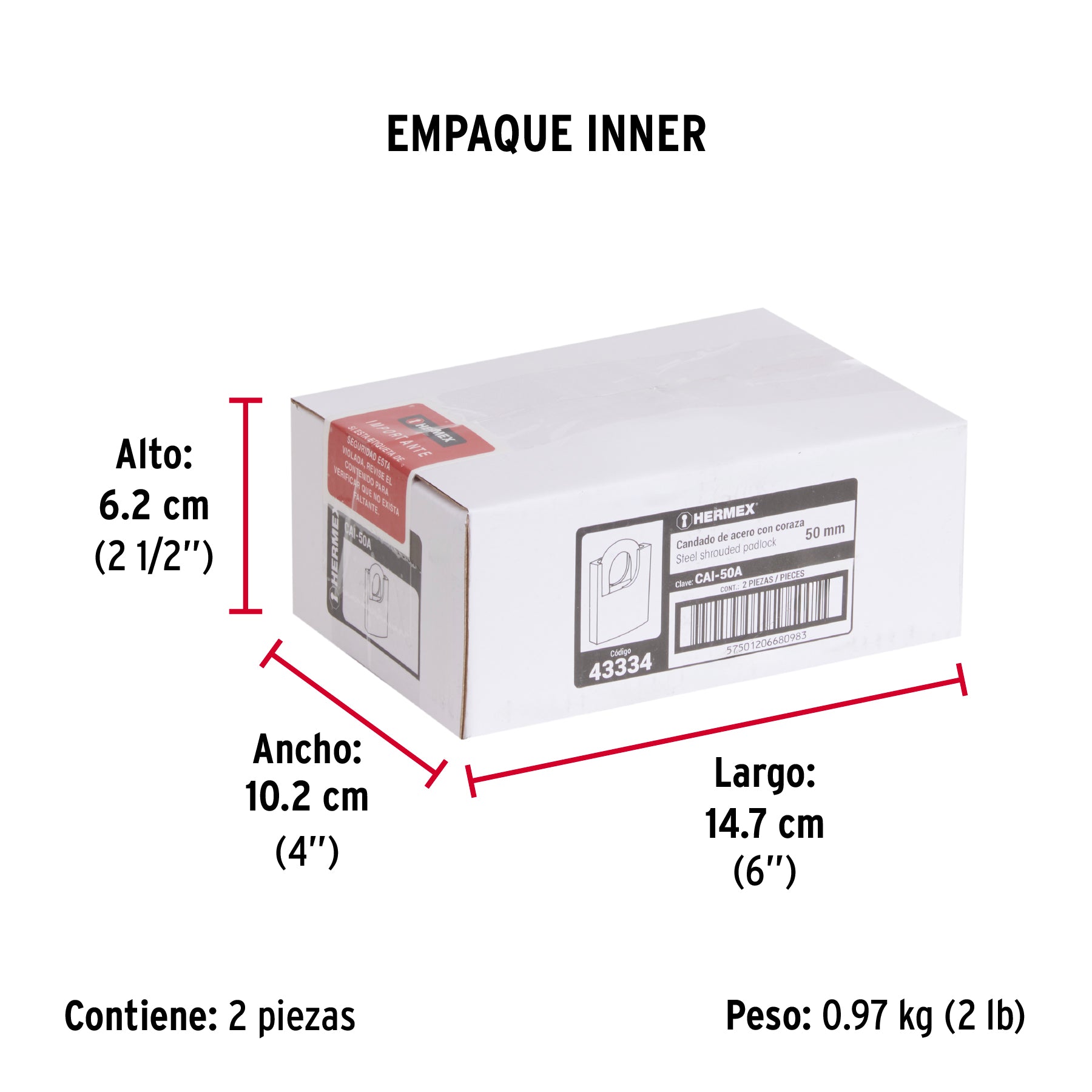 Candado de acero, máxima seguridad, 50mm, llave anti-ganzúa
