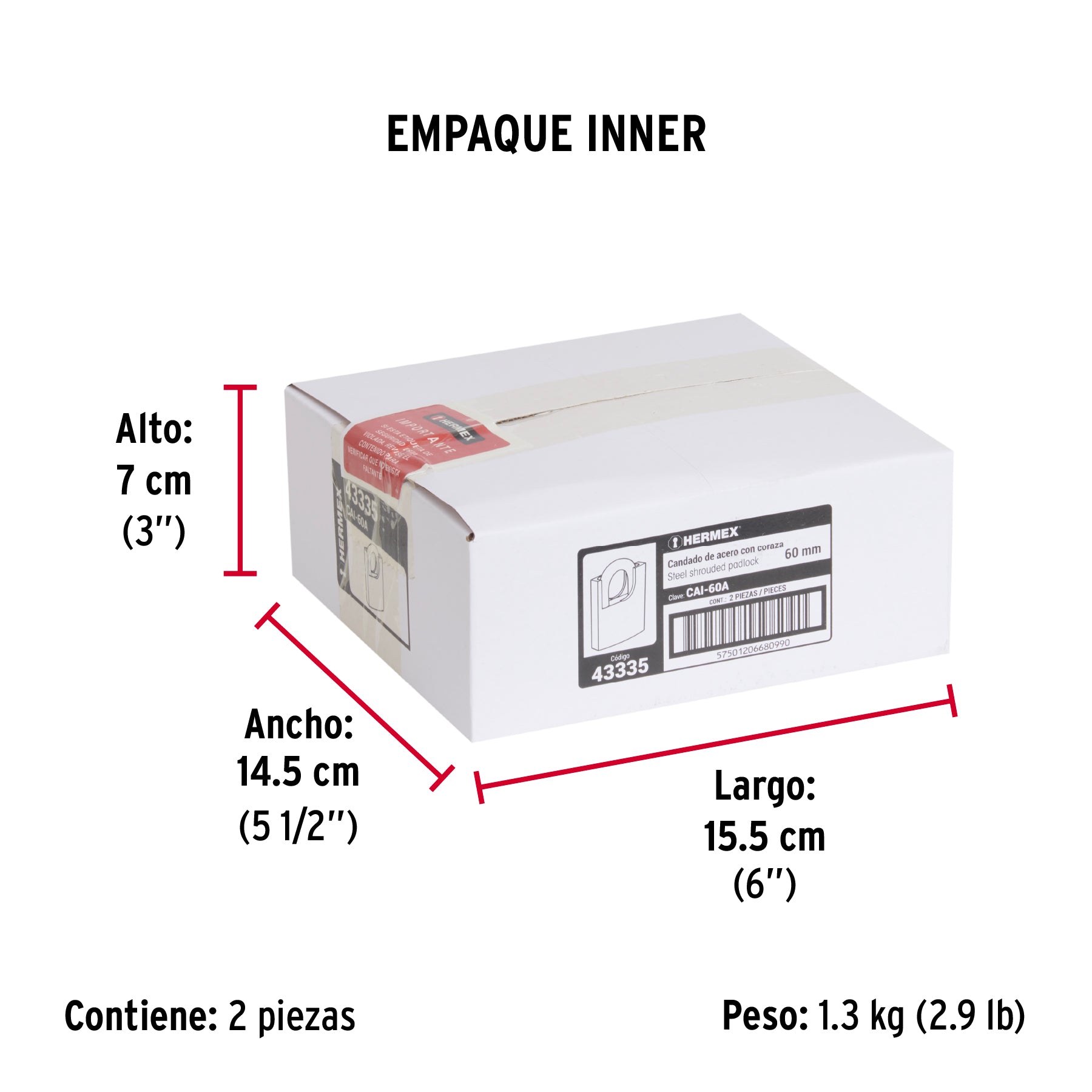 Candado de acero, máxima seguridad, 60mm, llave anti-ganzúa